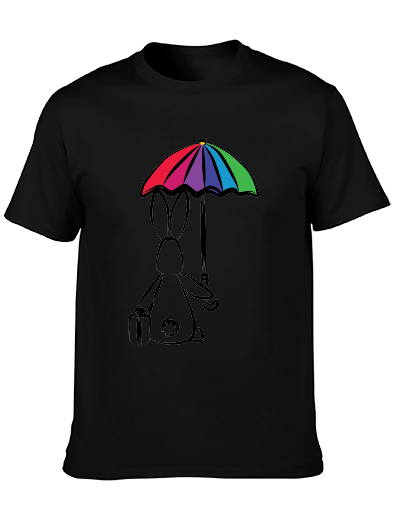 Black Rainbow Umbrella Bunny T-Shirt view 3