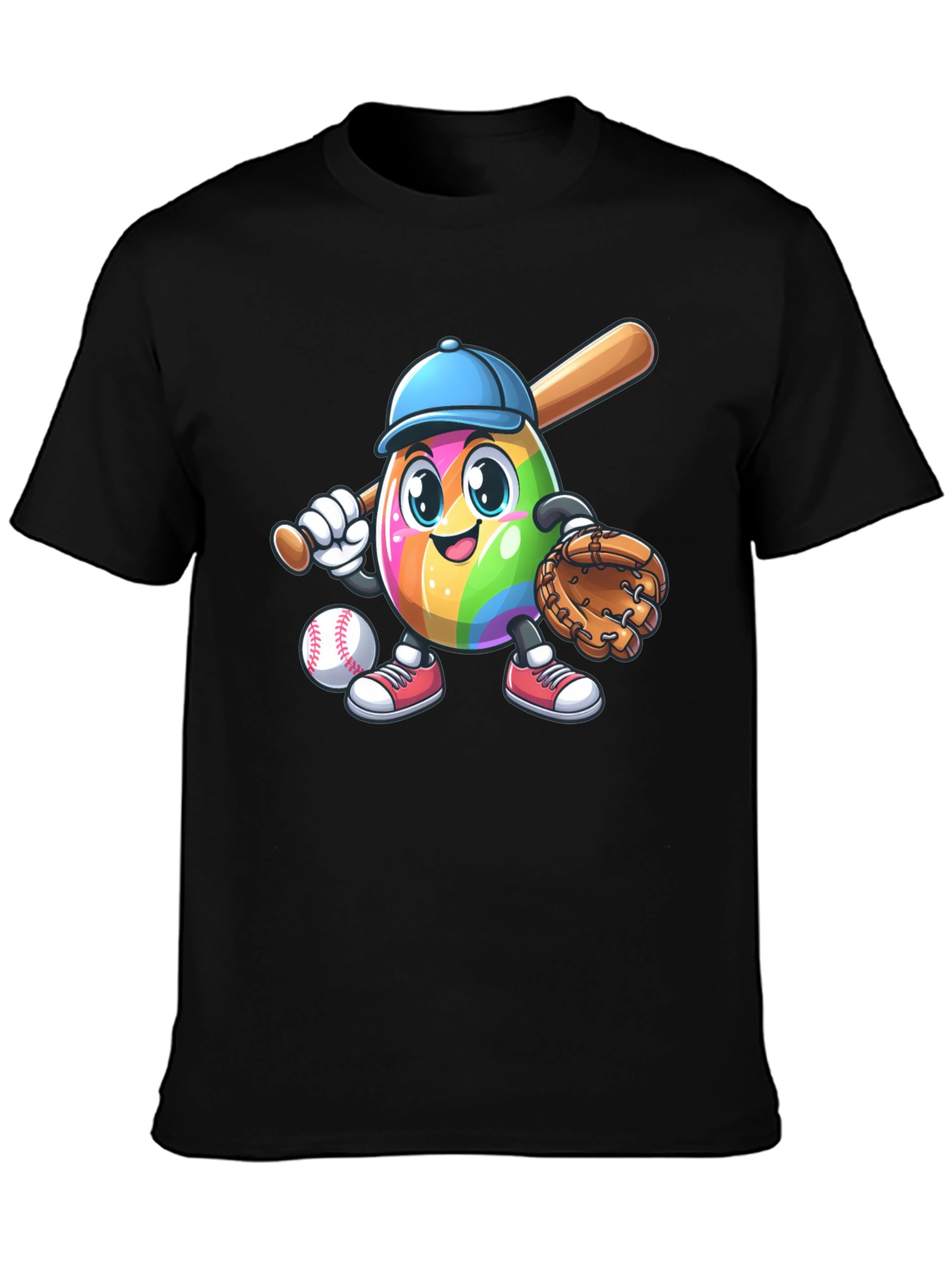 Black Rainbow Baseball Egg T-Shirt view 3