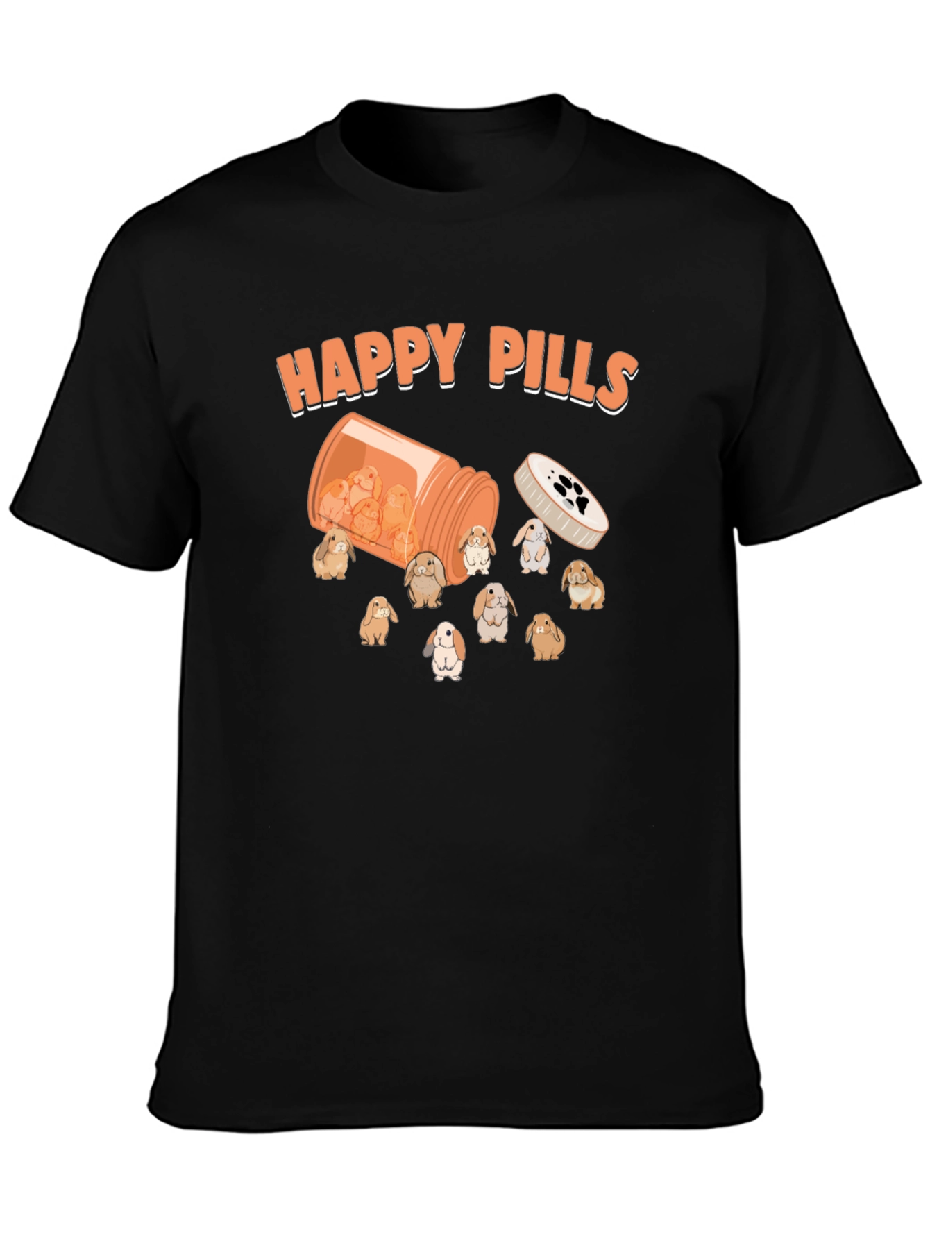 Black Happy Pills Bunny T-Shirt Cute Graphic Tee view 3