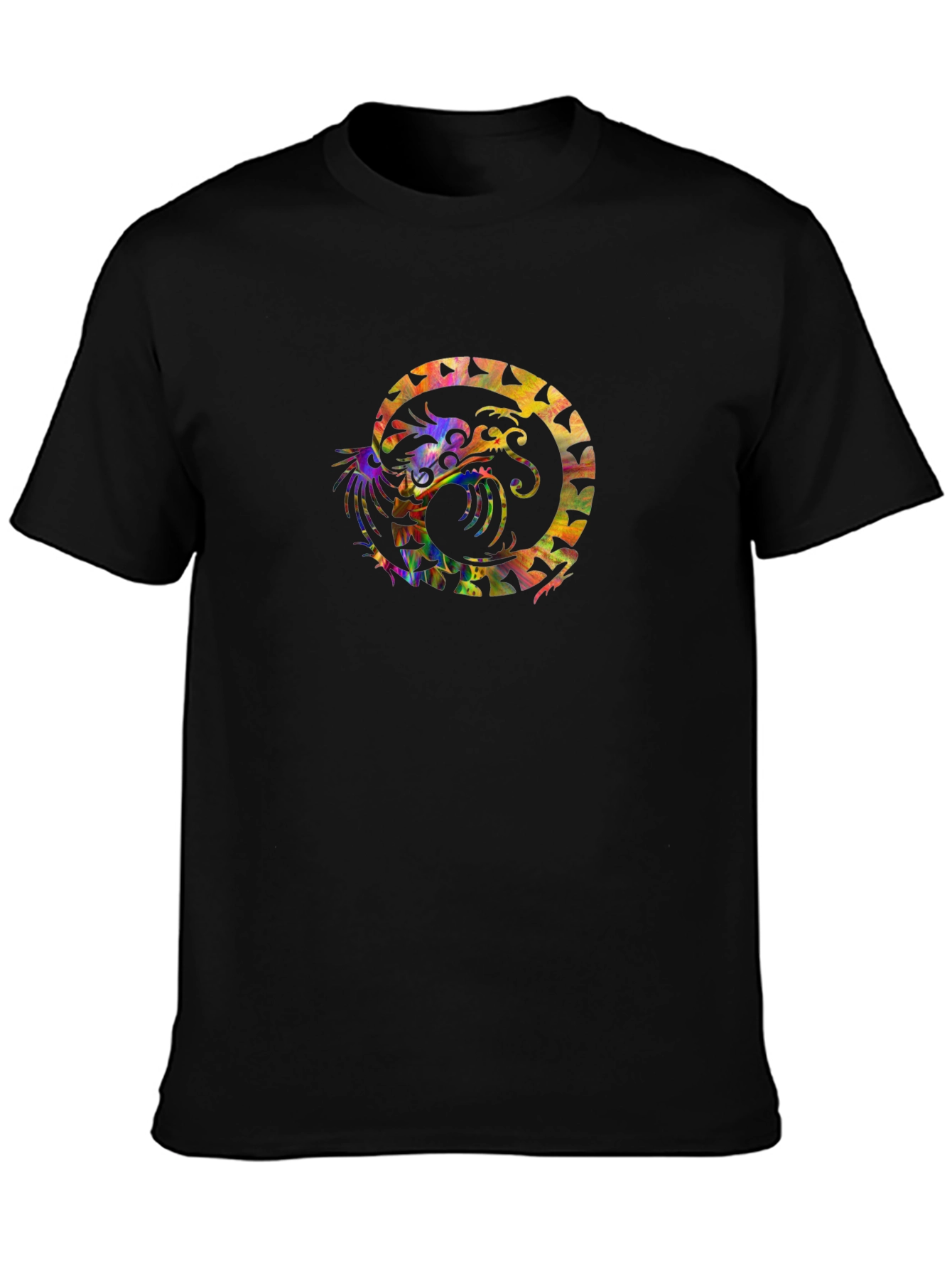 Black Colorful Dragon Graphic Black T-Shirt view 3