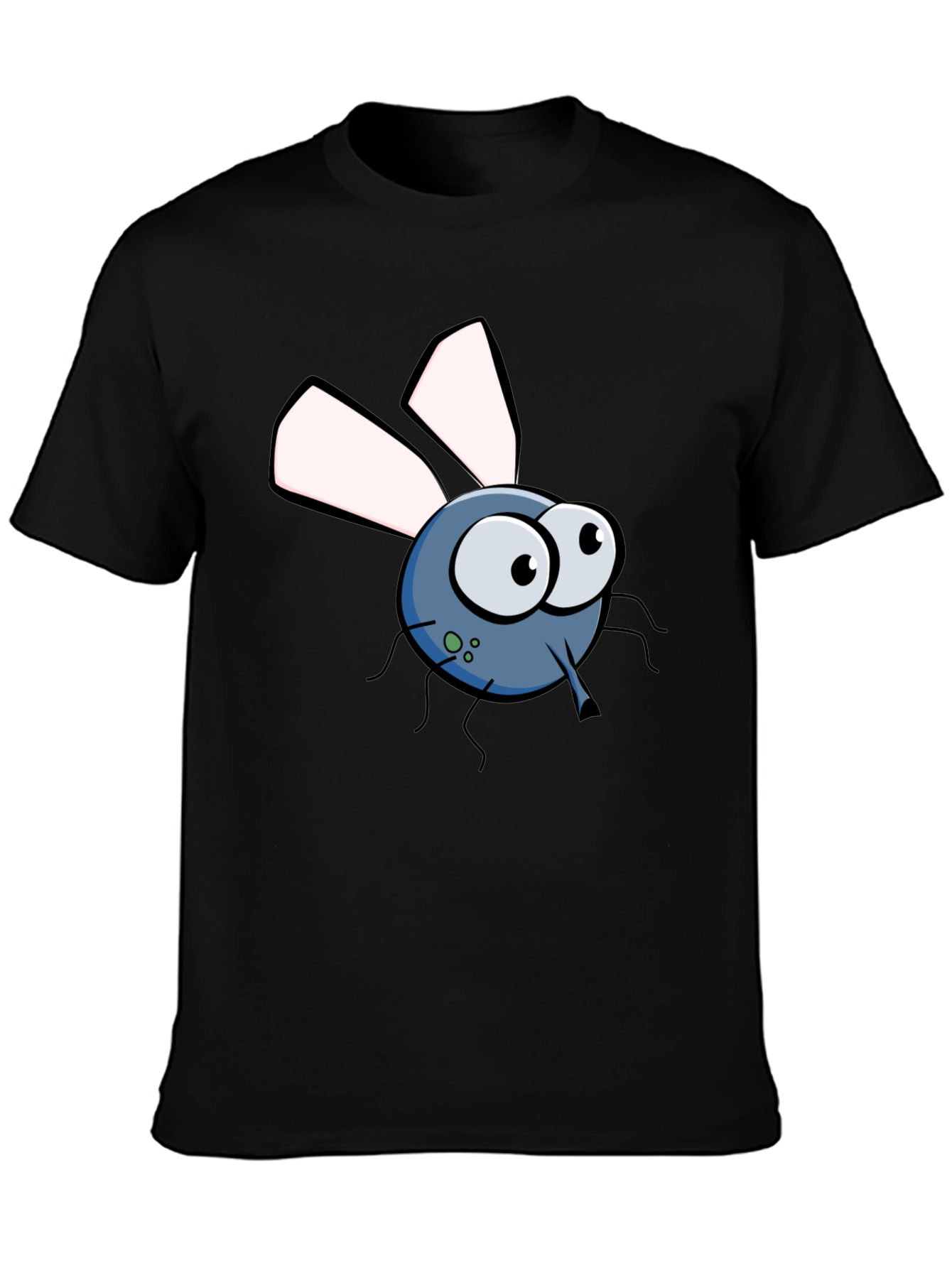 Black Funny Cartoon Fly Graphic T-Shirt view 3