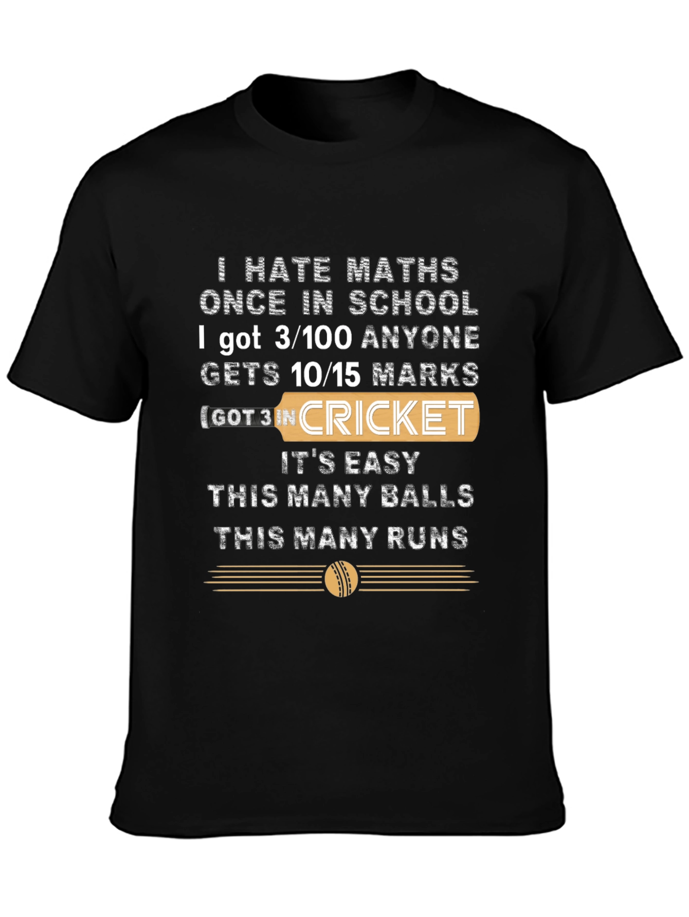 Black I Hate Maths Cricket T-Shirt view 3