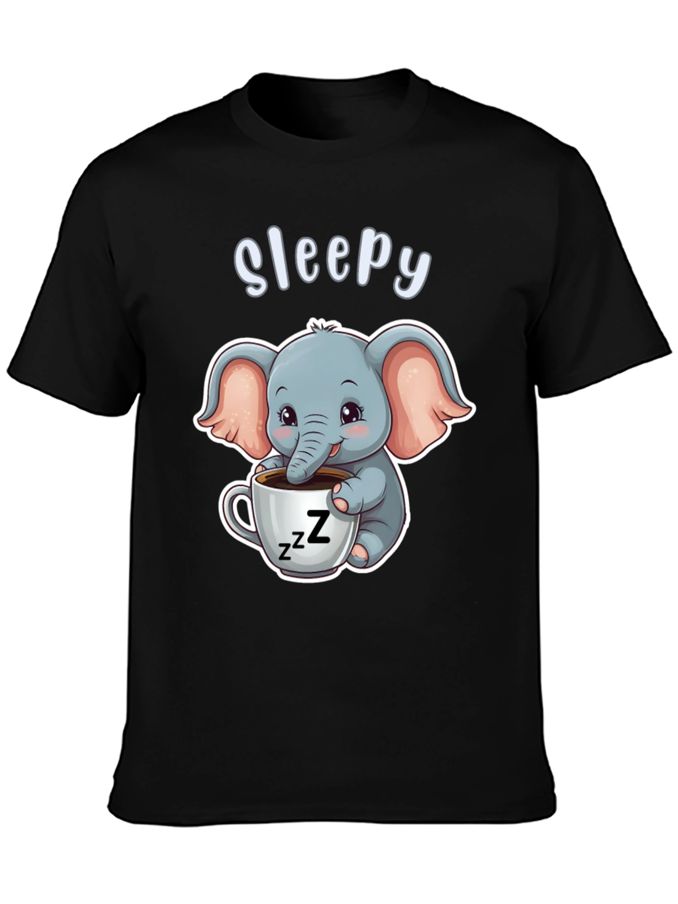 Black Sleepy Elephant Graphic Tee - Cute Cartoon Shirt view 3