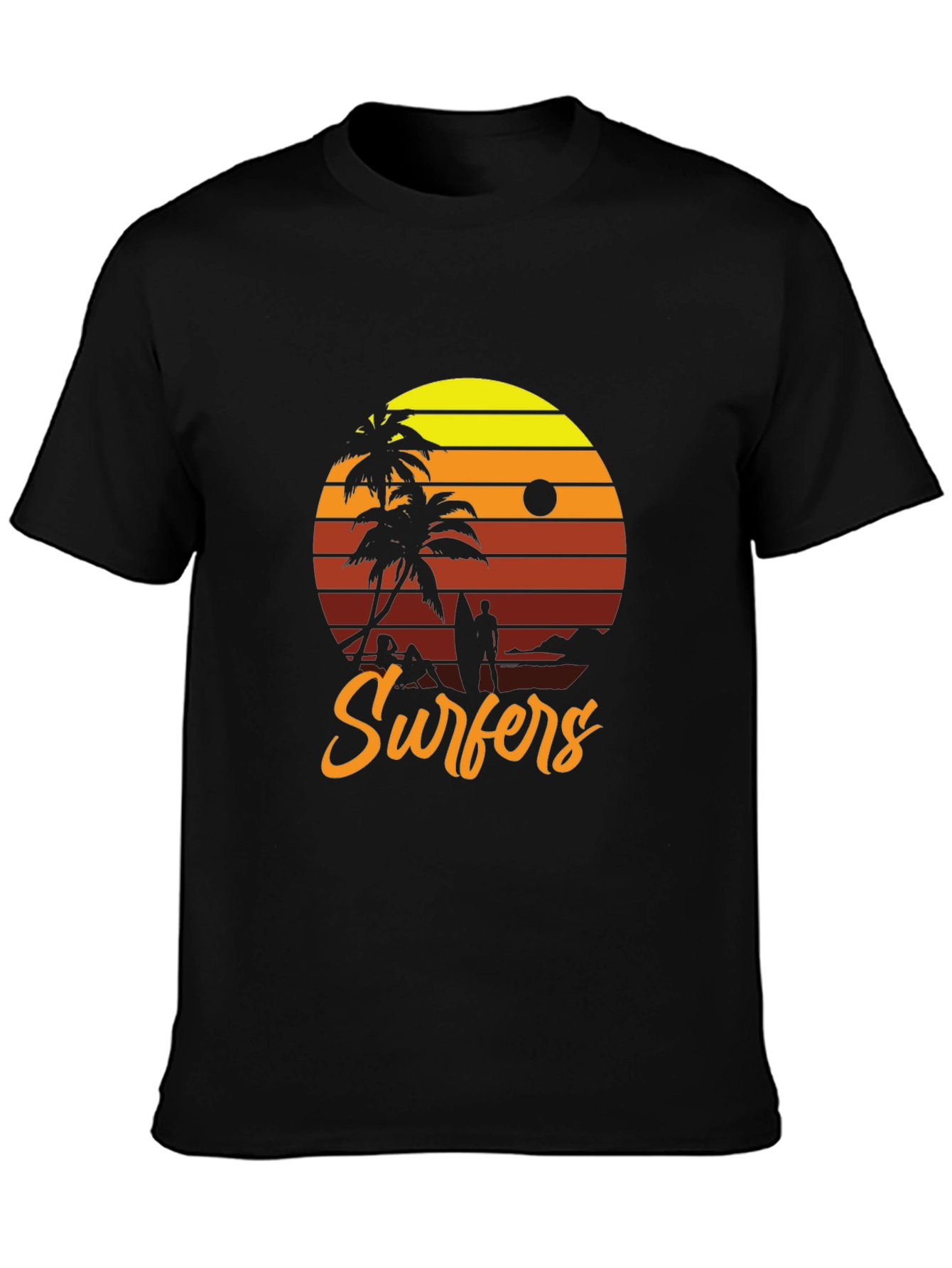 Black Retro Surfers Sunset T-Shirt view 3
