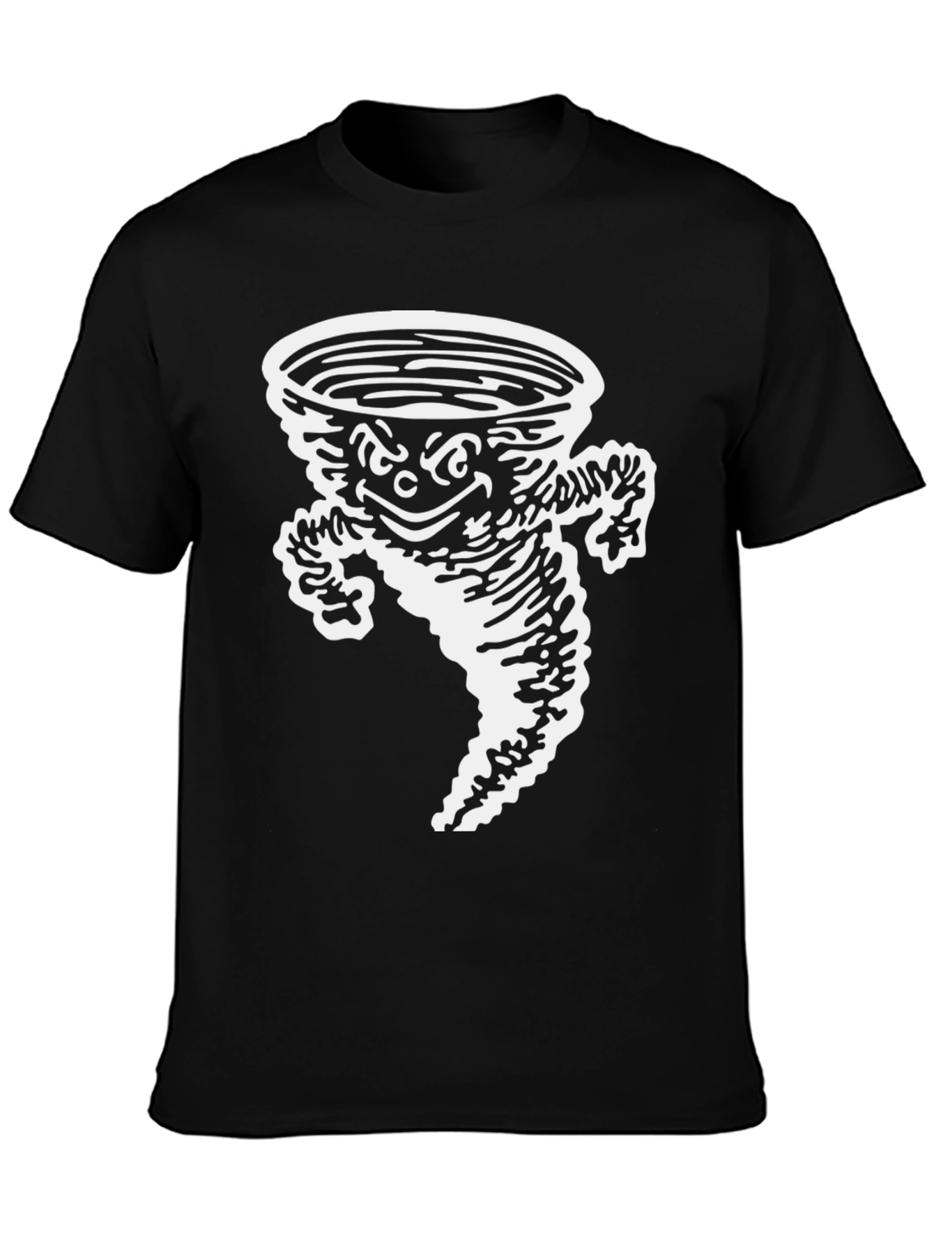 Black Cartoon Tornado Graphic Tee - Black Cotton T-Shirt view 3