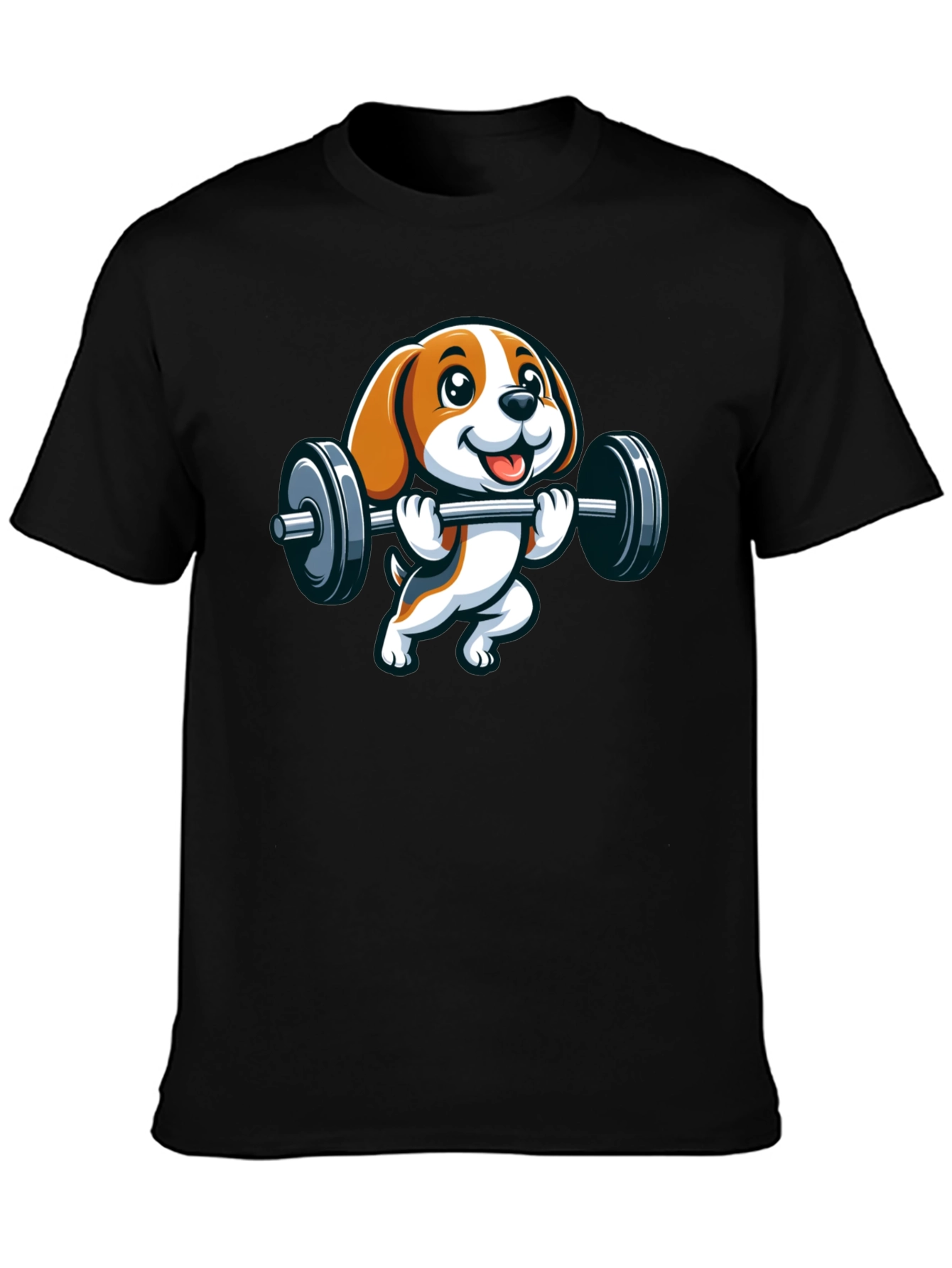 Black Cute Dog Lifting Weights Graphic T-Shirt view 3