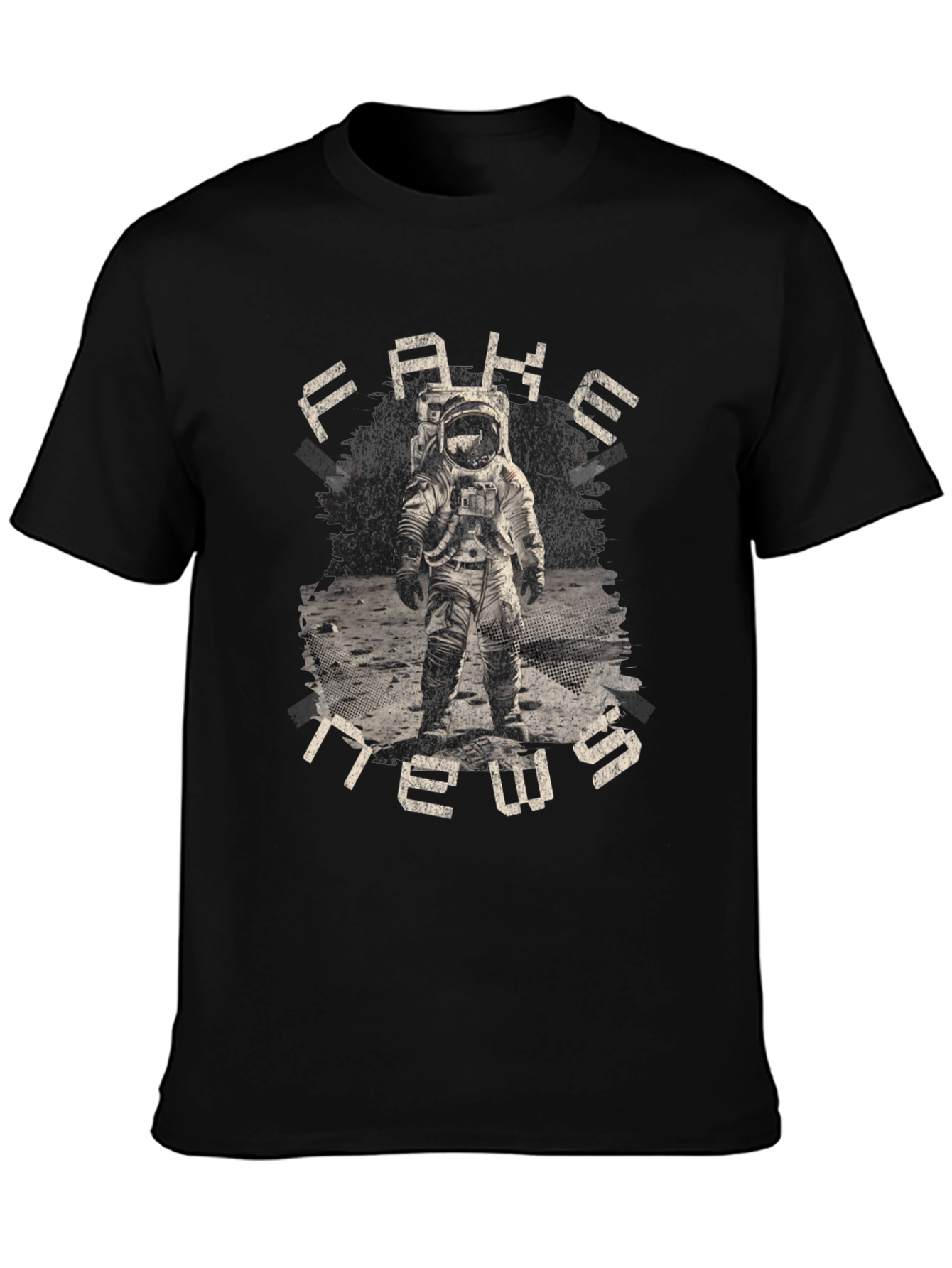 Black Fake News Astronaut Graphic T-Shirt view 3