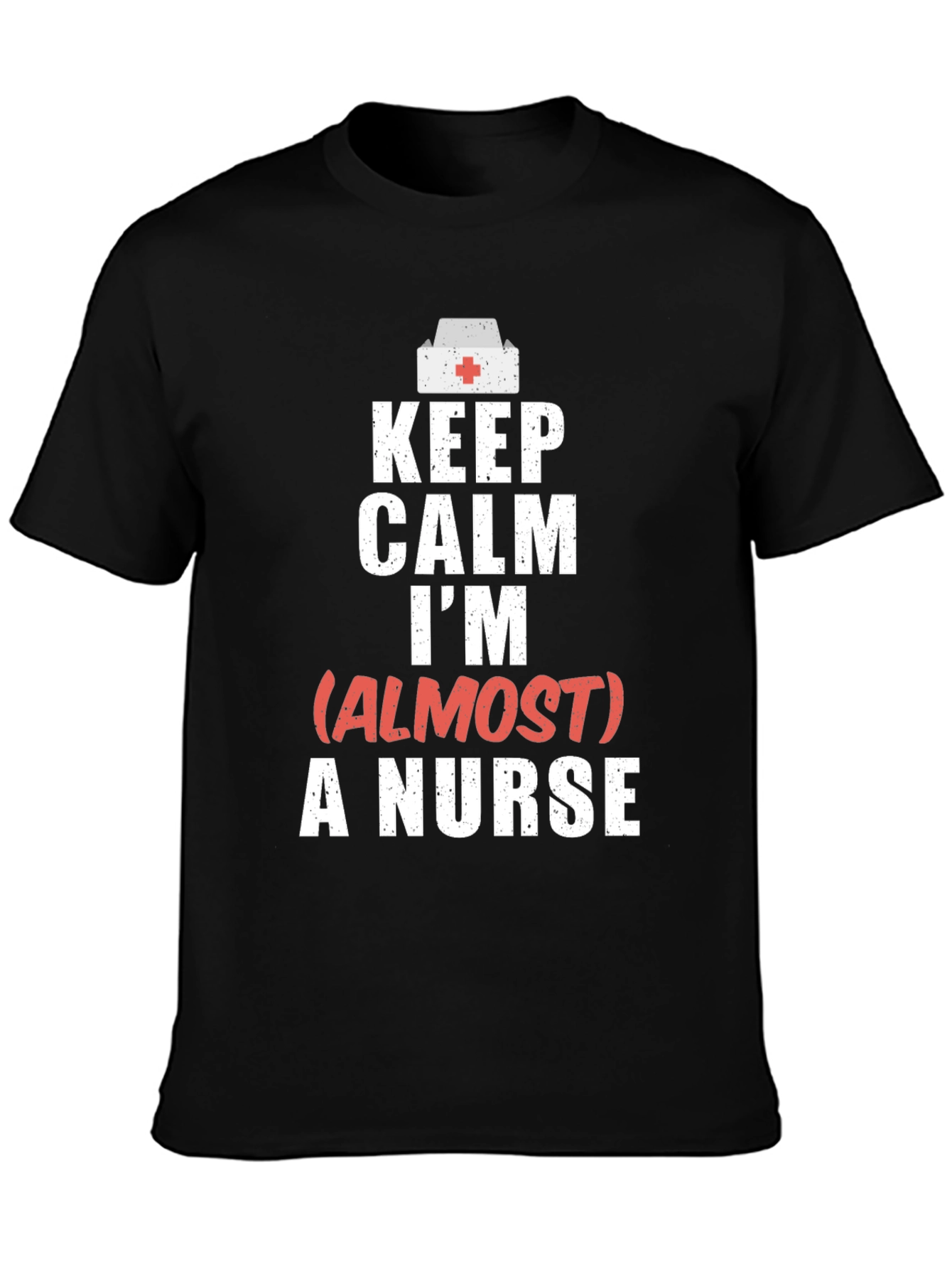 Black Keep Calm Almost A Nurse Graphic T-Shirt view 3