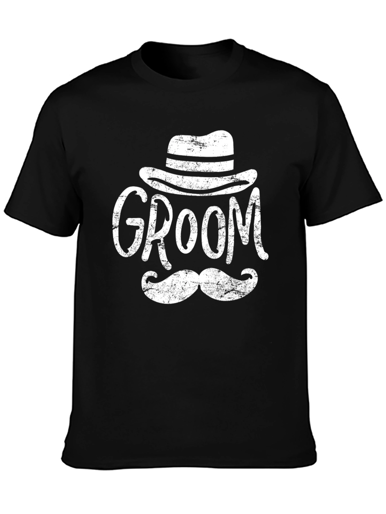 Black Groom T-Shirt Hat and Mustache Graphic Black view 3
