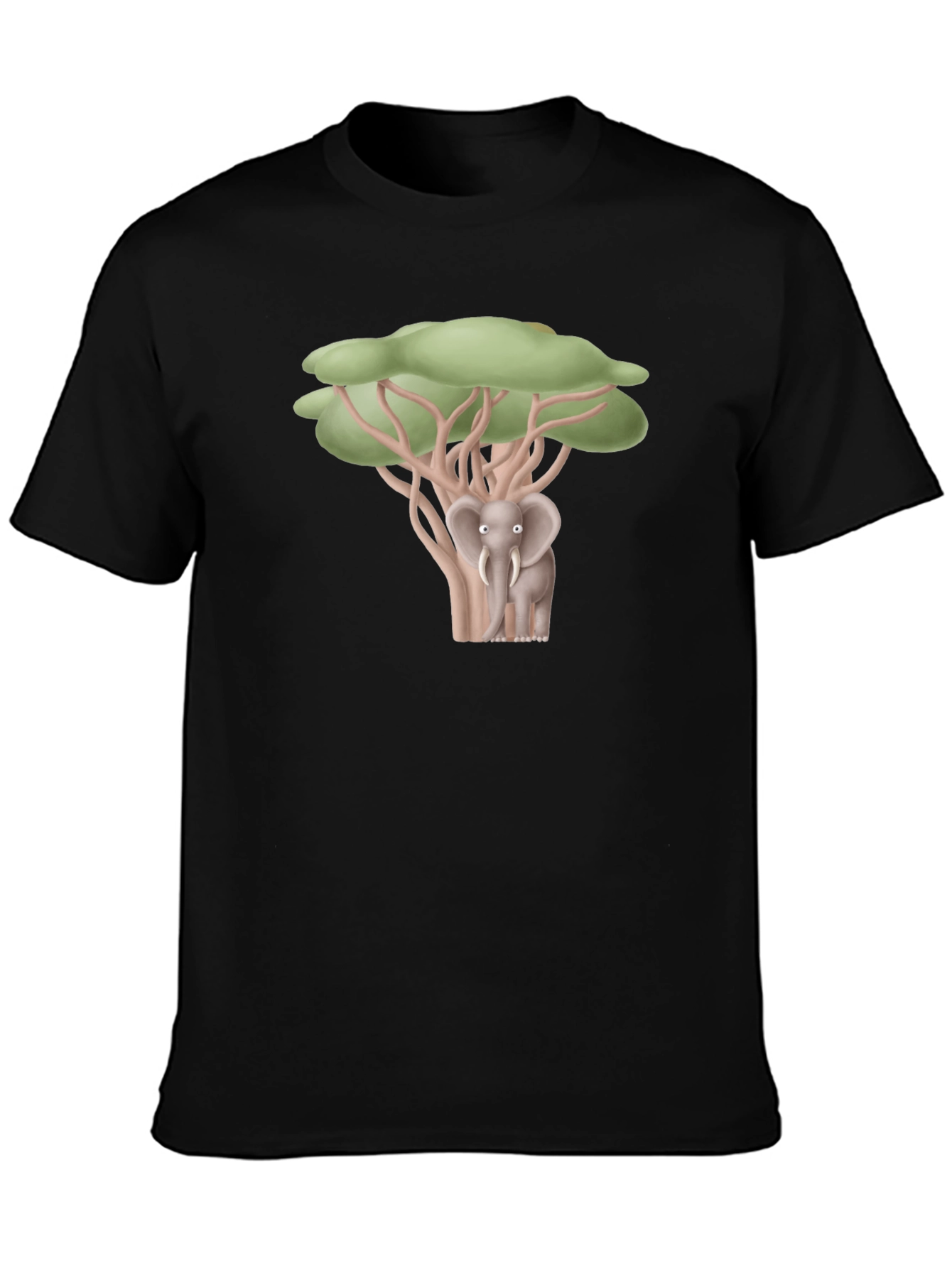 Black Elephant Under Tree Graphic T-Shirt view 3