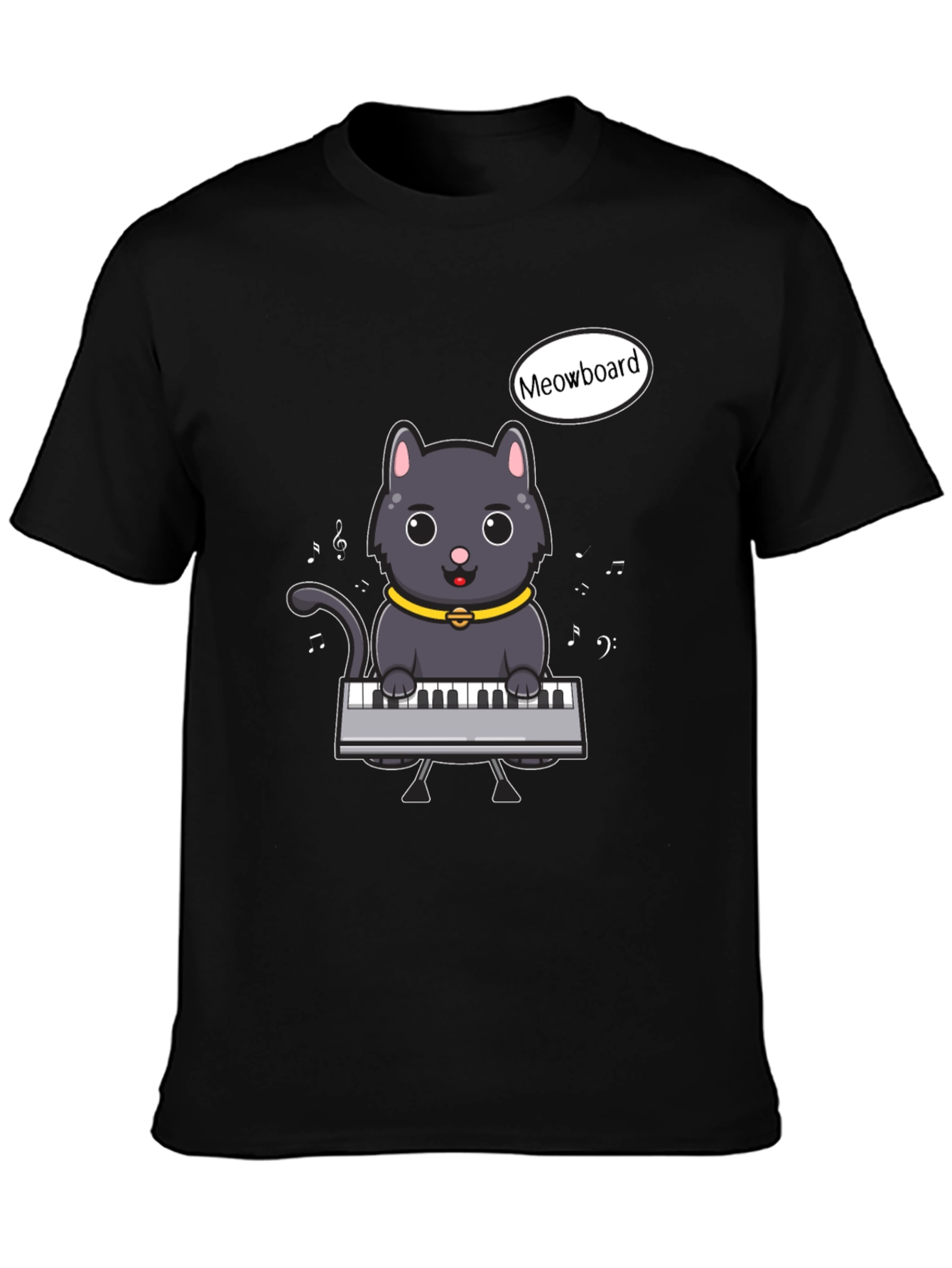 Black Meowboard Cat Musician T-Shirt view 3