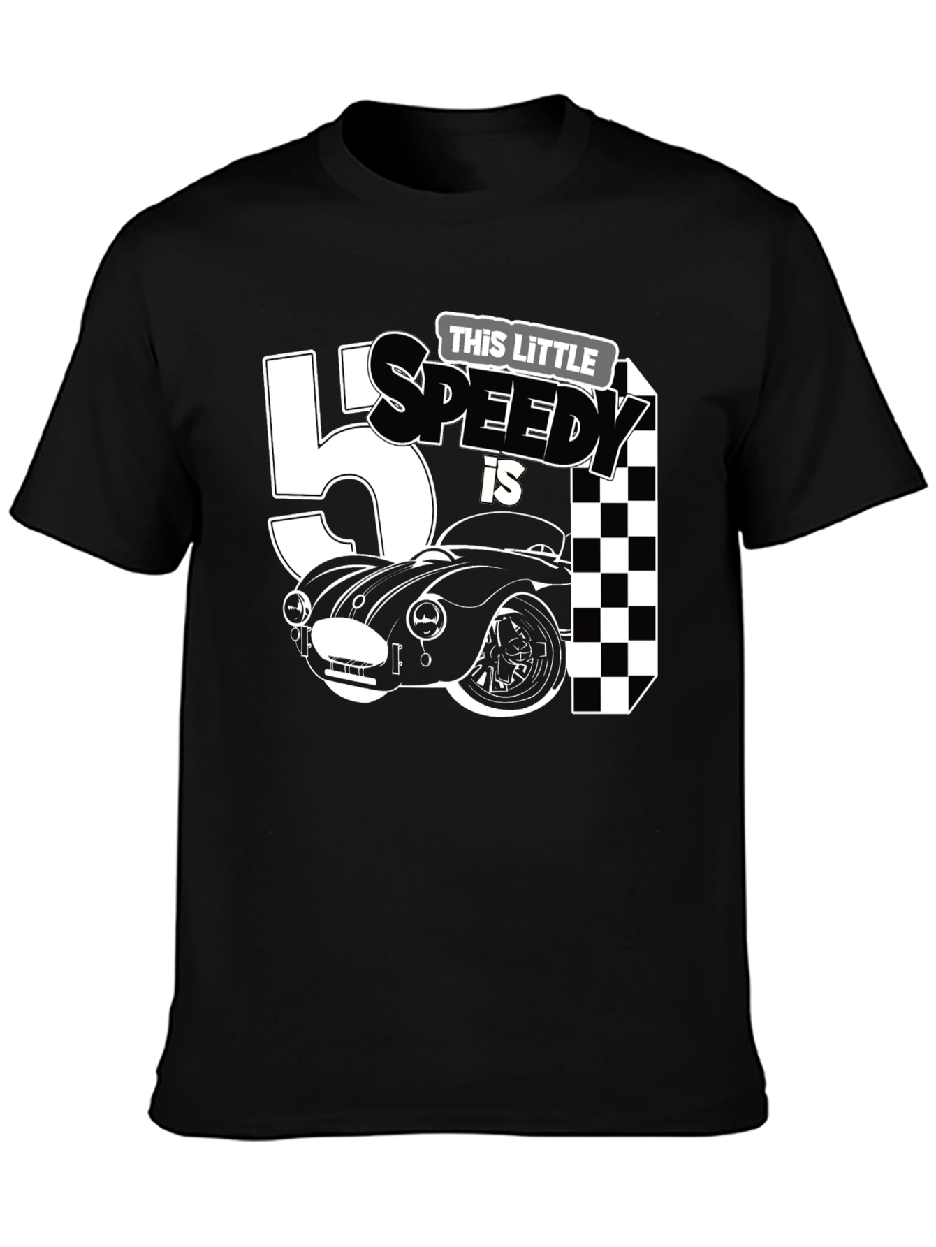 Black This Little Speedy is 5 Birthday T-Shirt view 3