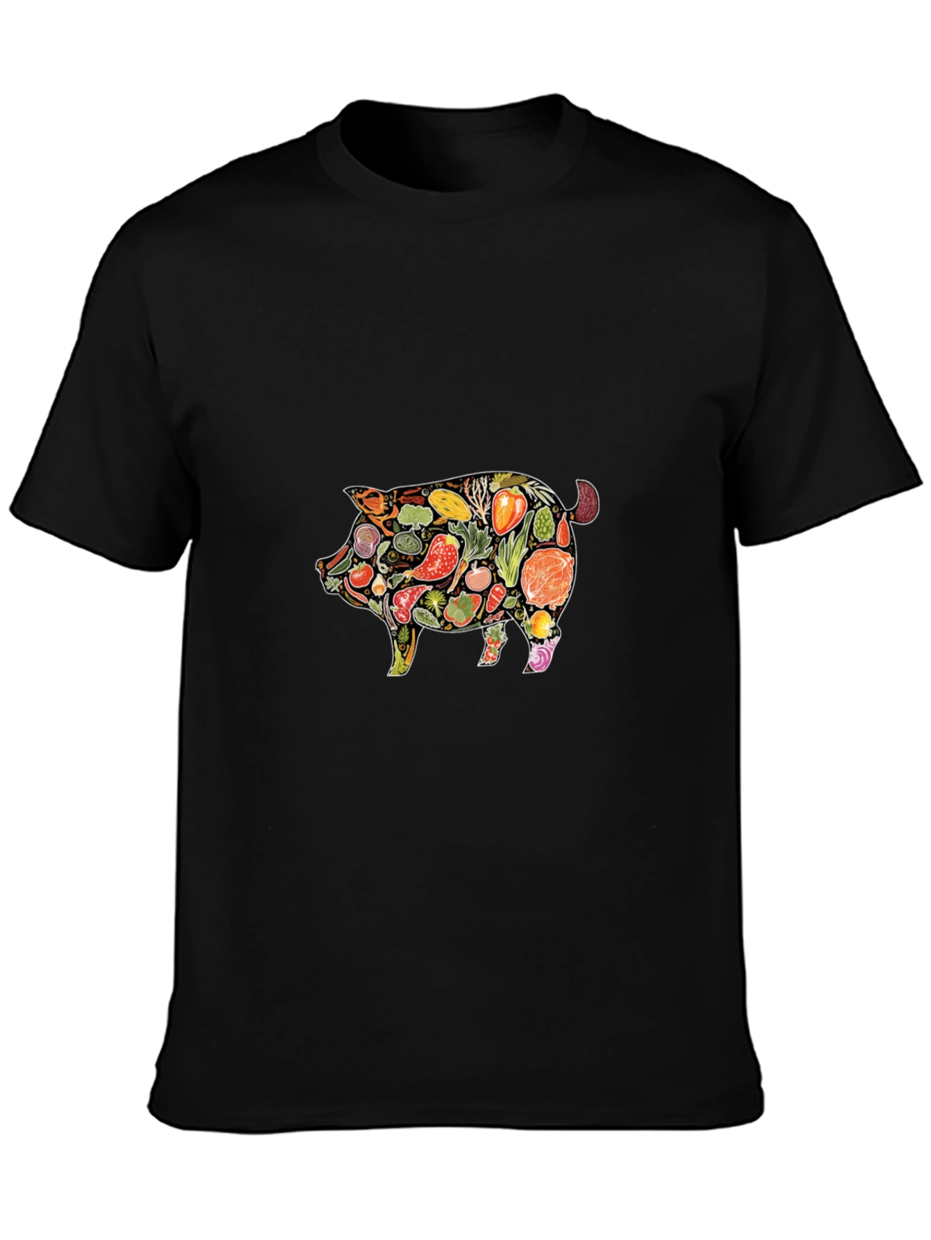 Black Veggie Pig Graphic T-Shirt - Unisex Black Tee view 3