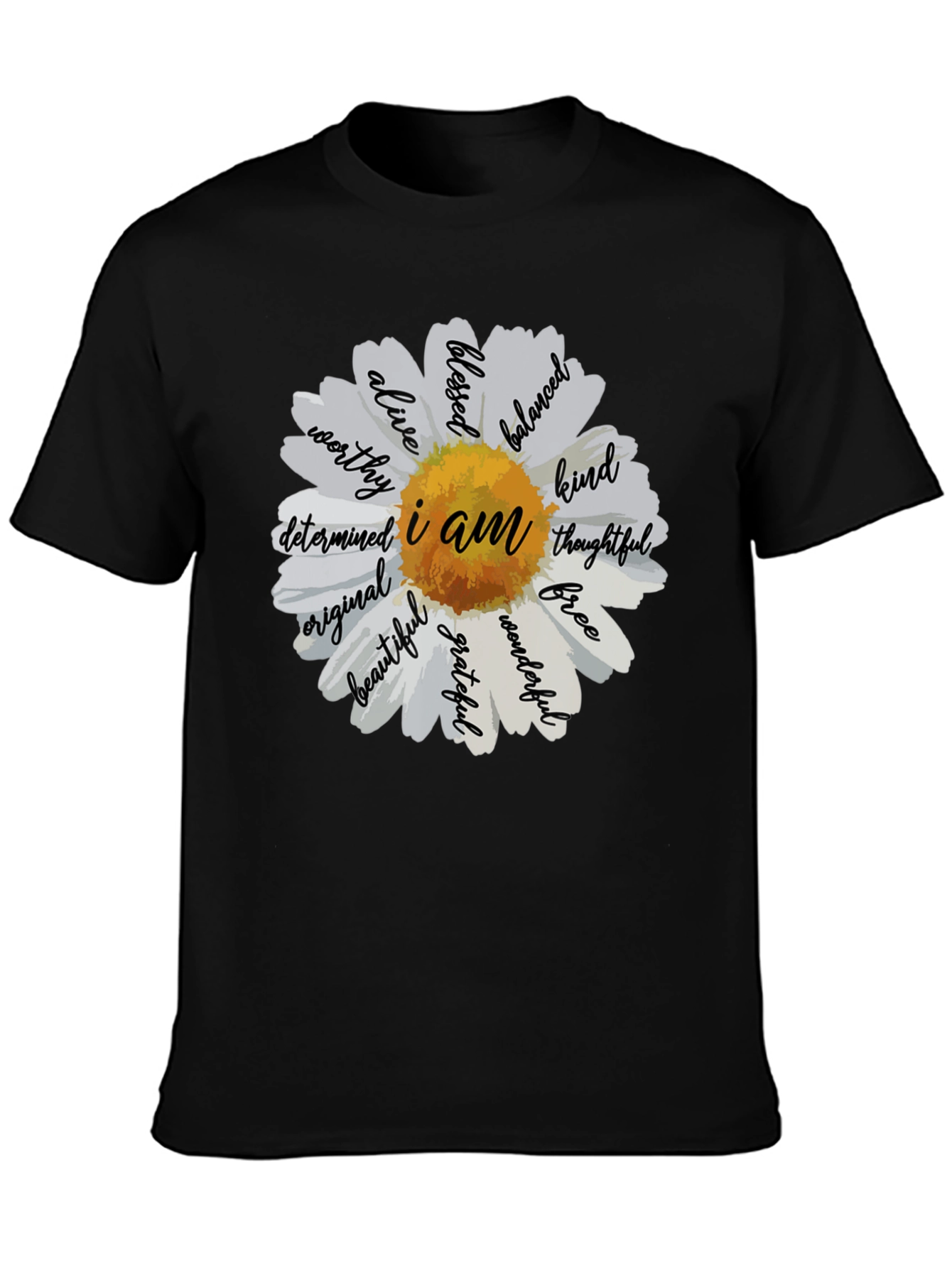 Black I Am Daisy T-Shirt - Inspirational Graphic Tee view 3