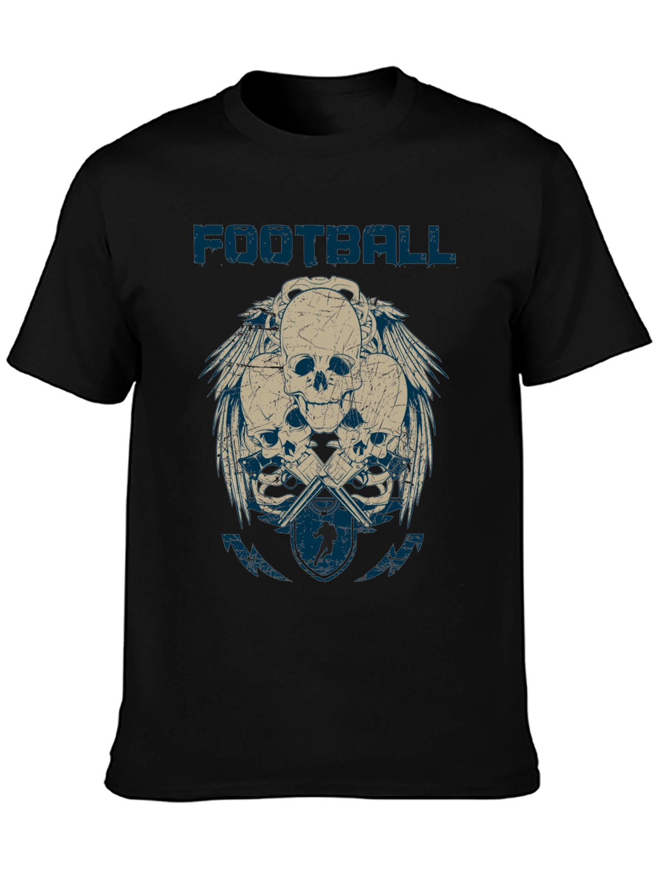 Black Football Skulls Graphic T-Shirt - Men's Casual Tee view 3