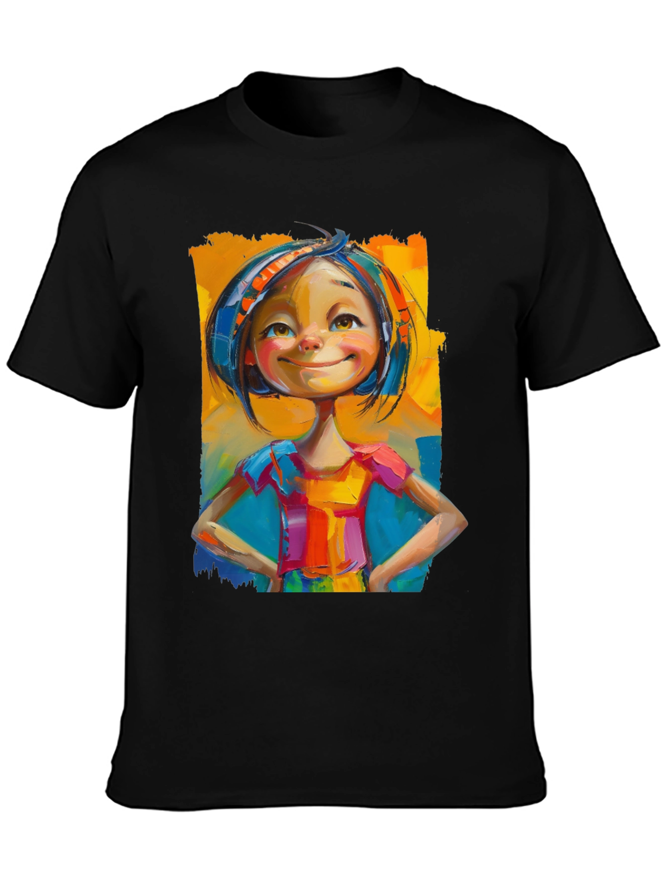 Black Whimsical Girl Art Black T-Shirt view 3