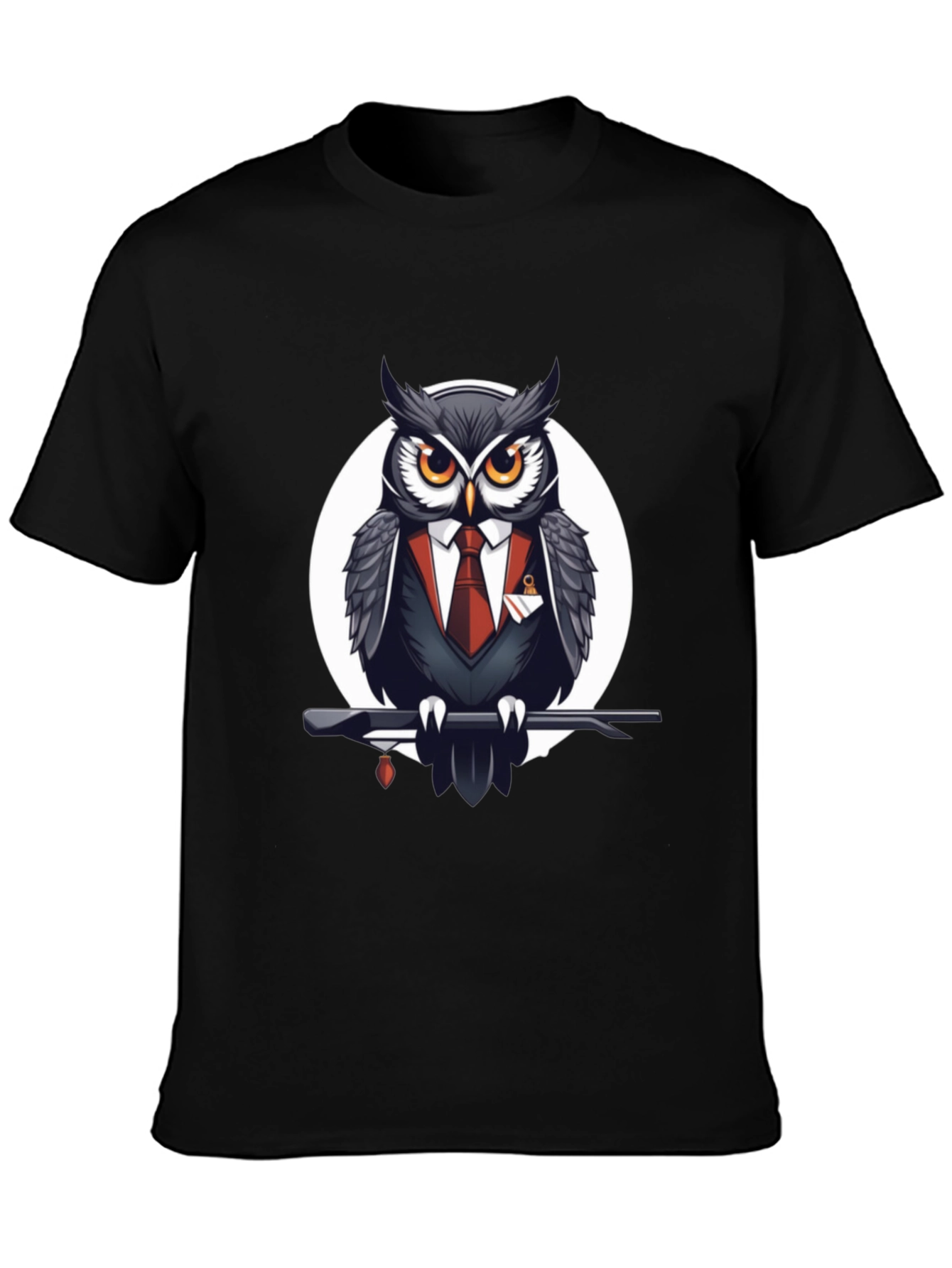 Black Owl in Suit Graphic Tee - Stylish Men's Black T-Shirt view 3