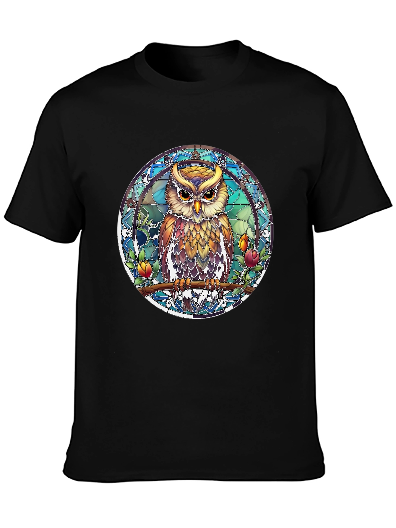 Black Owl Stained Glass Style Graphic Tee view 3