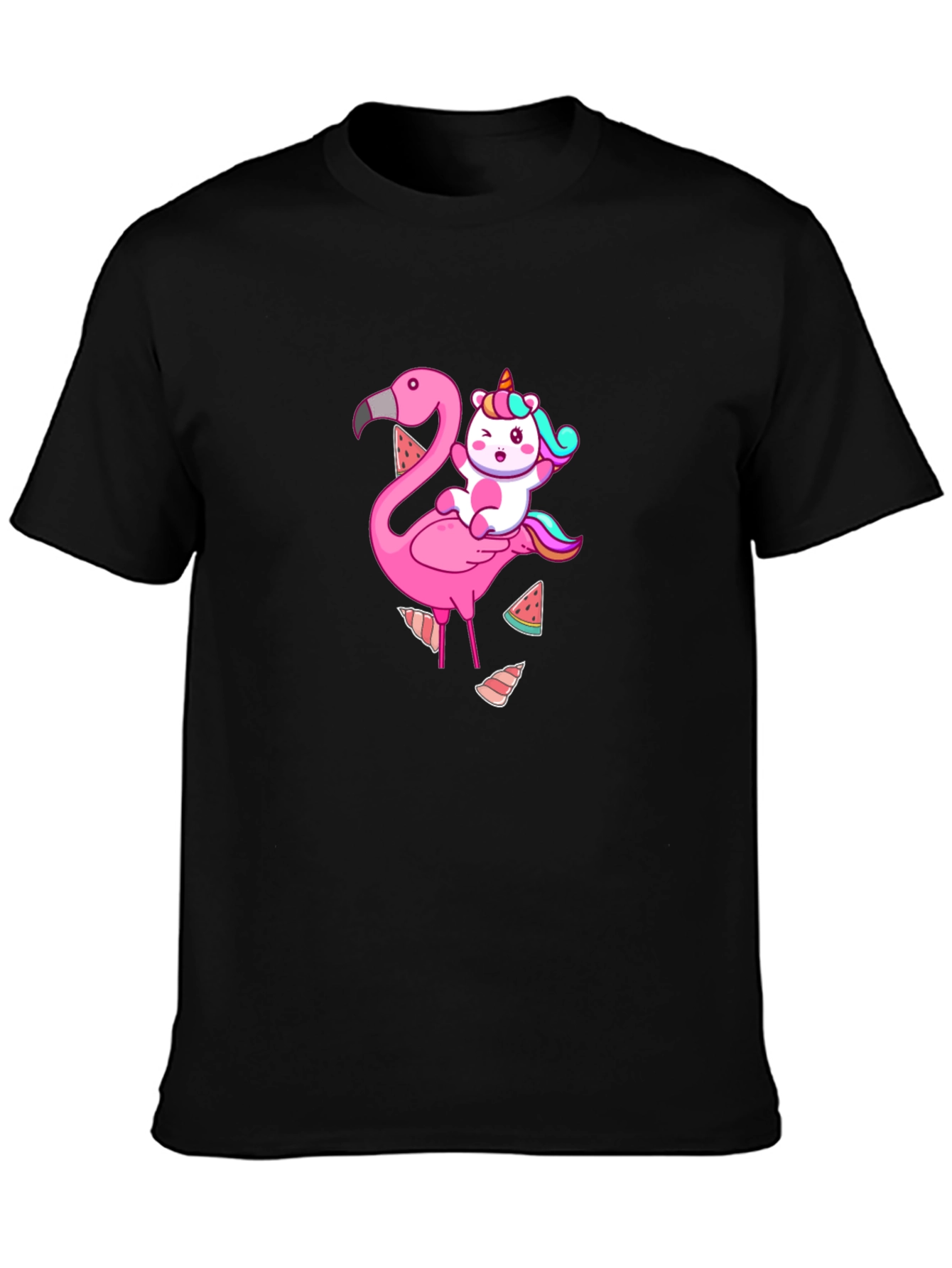 Black Unicorn & Flamingo Graphic Tee - Black T-Shirt view 3