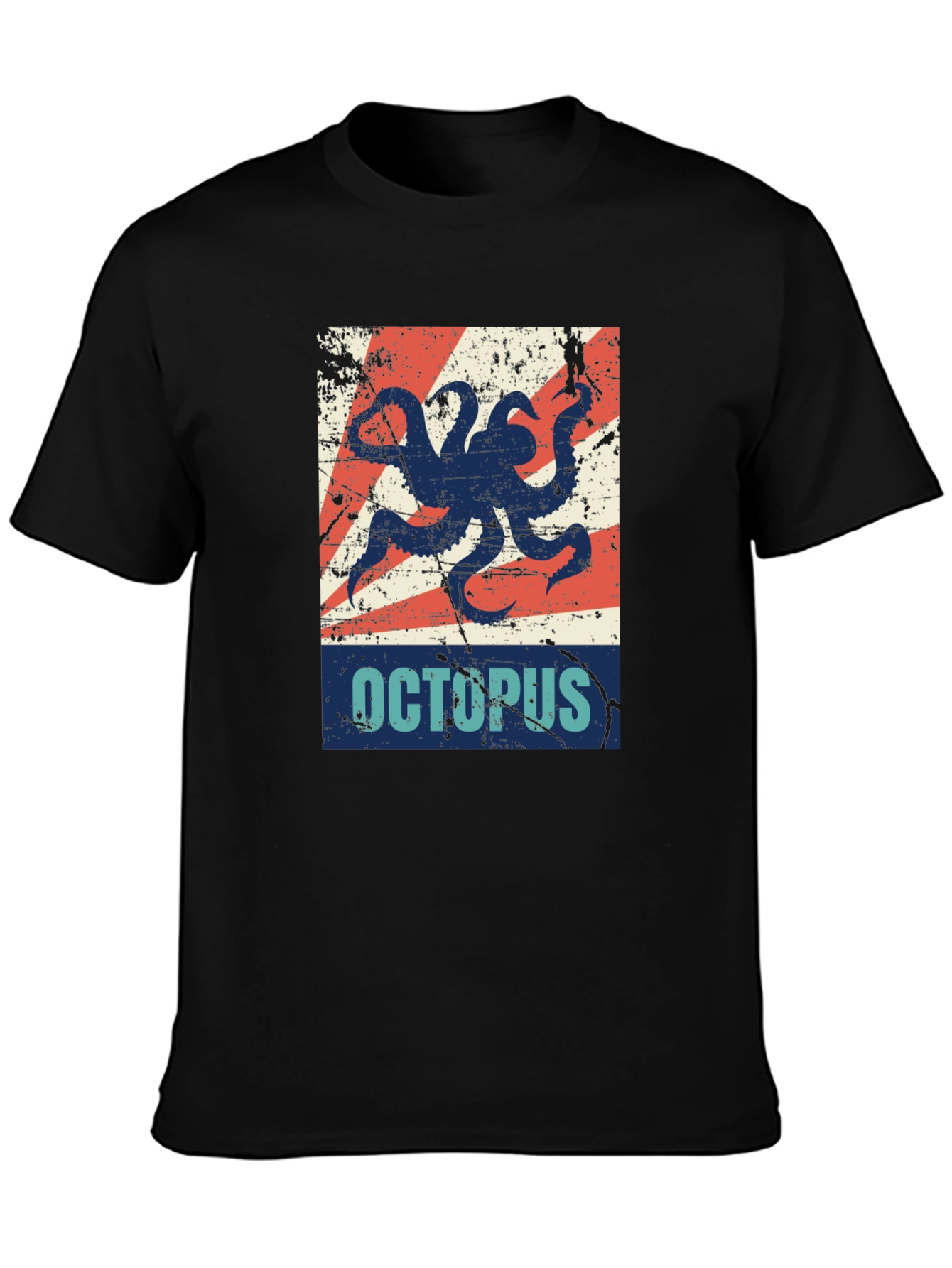 Black Distressed Octopus Graphic T-Shirt - Men's Black Tee view 3