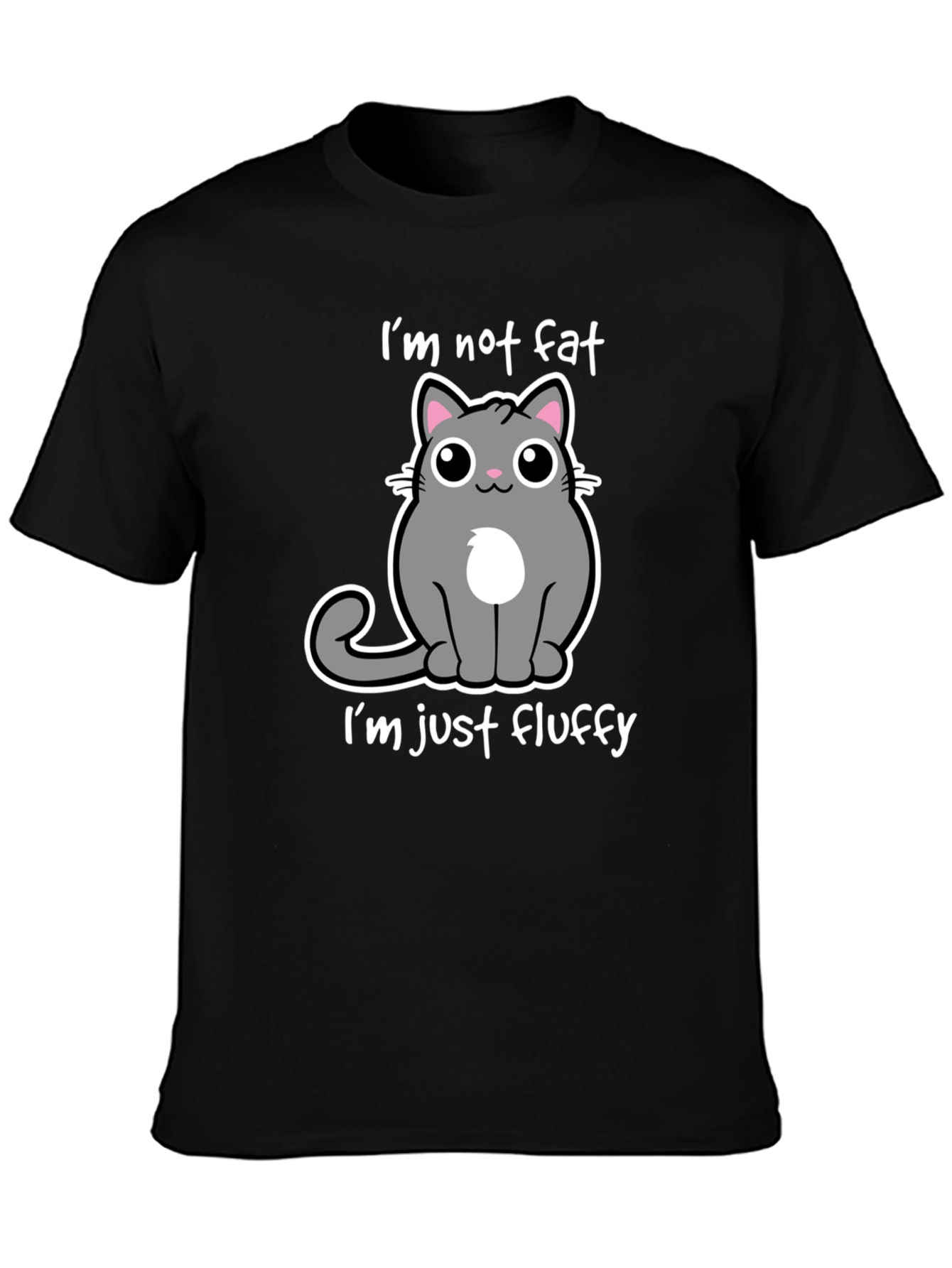 Black I'm Not Fat, I'm Just Fluffy - Cat T-Shirt view 3