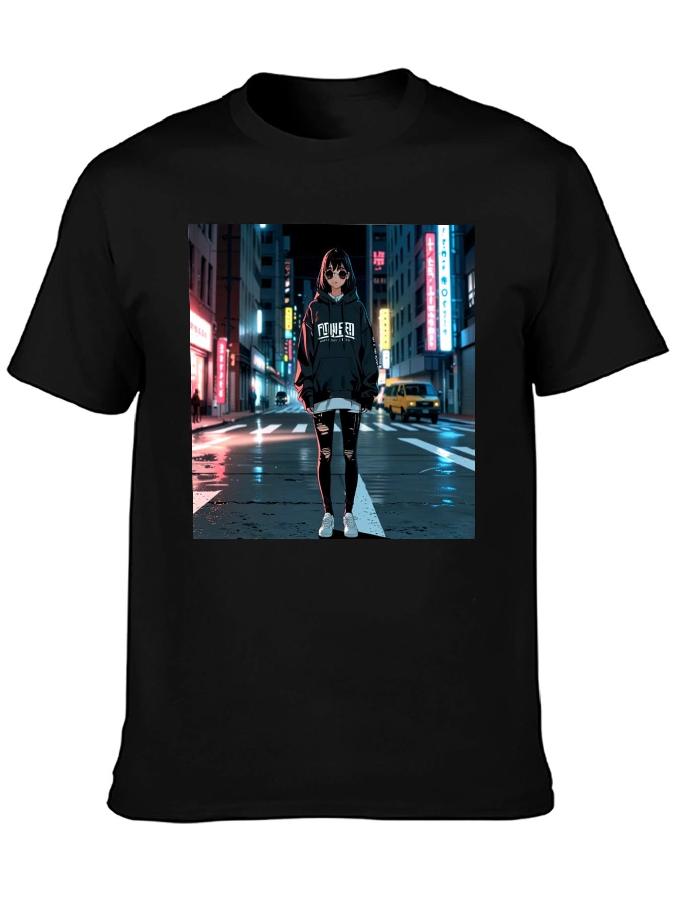 Black Anime Girl Graphic Black T-Shirt view 3