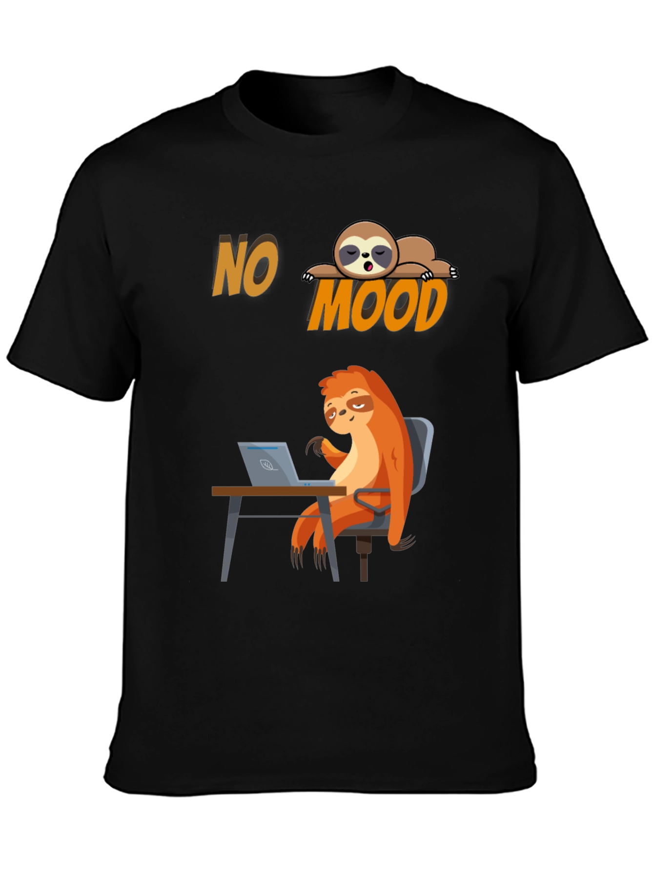 Black No Mood Sloth Graphic Tee - Relaxed & Funny view 3