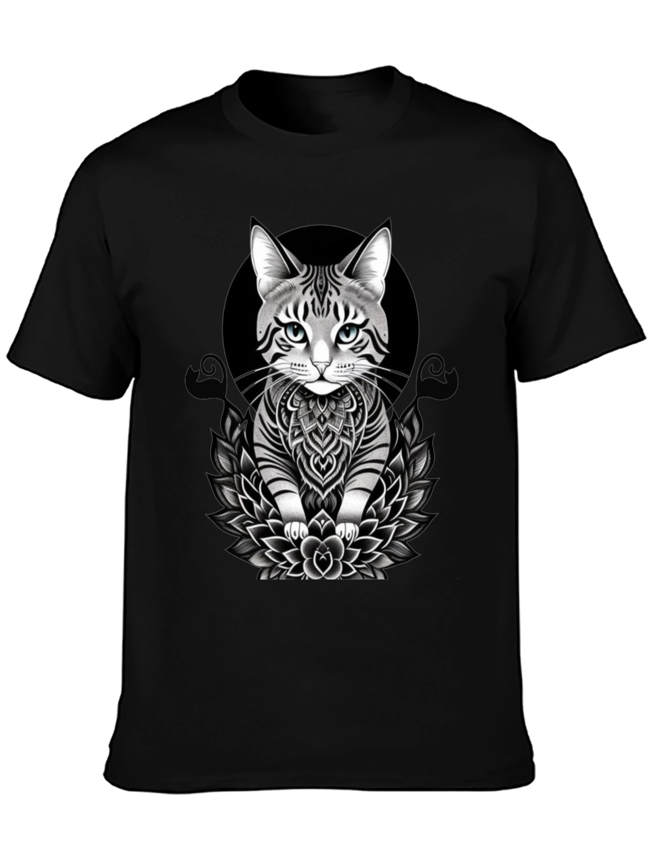 Black Cat Mandala T-Shirt - Artistic Graphic Tee view 3