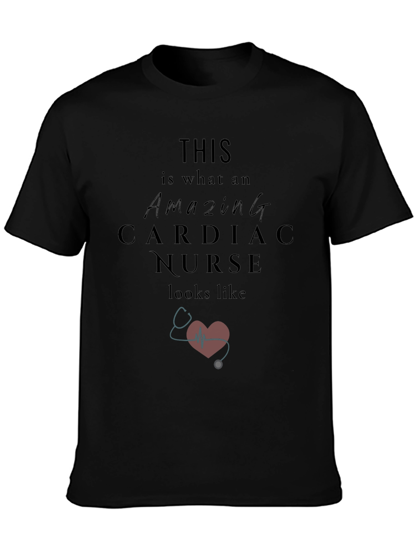 Black Amazing Cardiac Nurse Graphic T-Shirt view 3