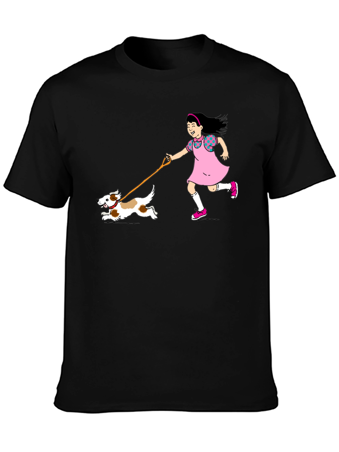 Black Girl & Dog T-Shirt - Black Cotton Graphic Tee view 3