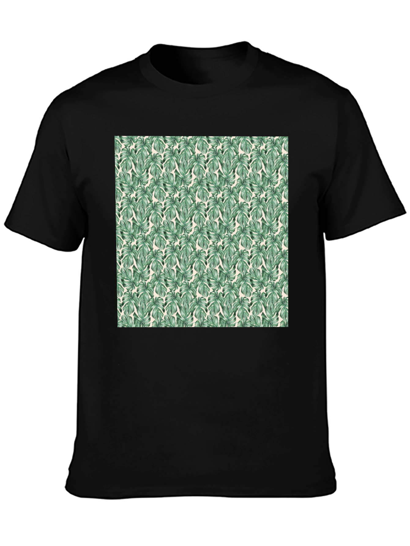 Black Tropical Leaf Print Black T-Shirt view 3