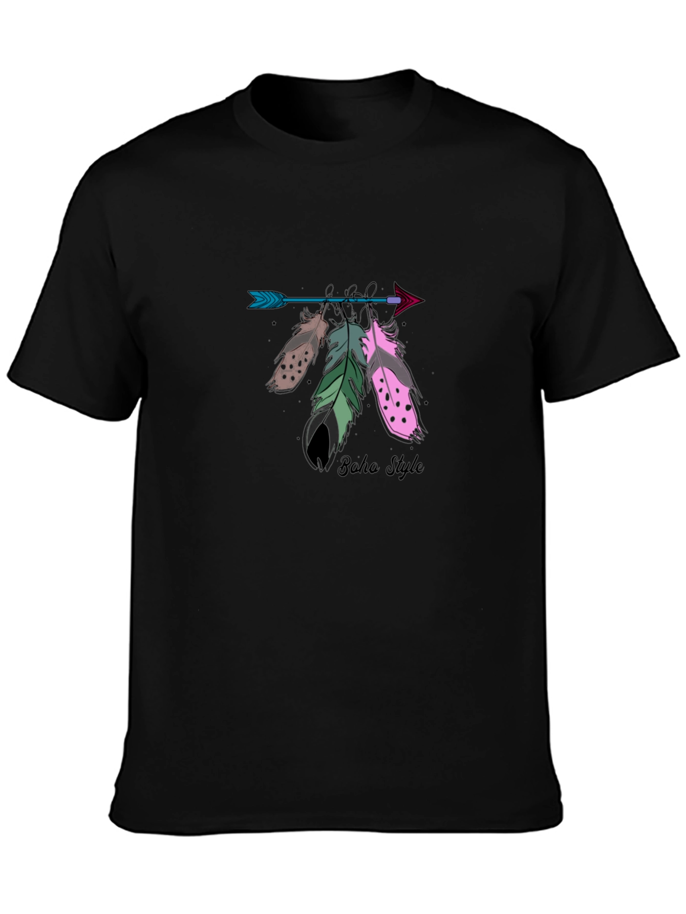 Black Boho Arrow Feather Graphic T-Shirt view 3