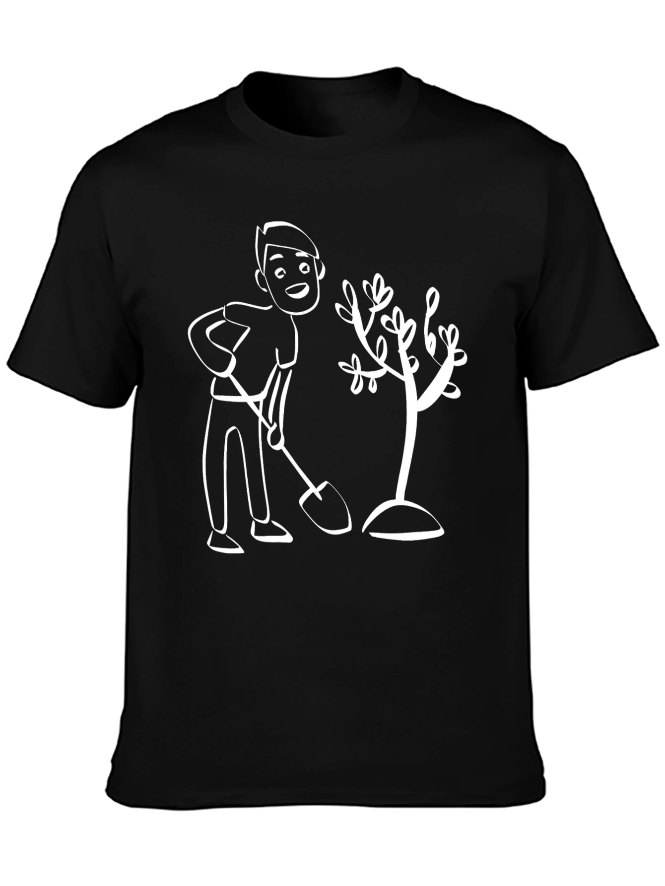 Cartoon Gardener Graphic T-Shirt - Black - 3