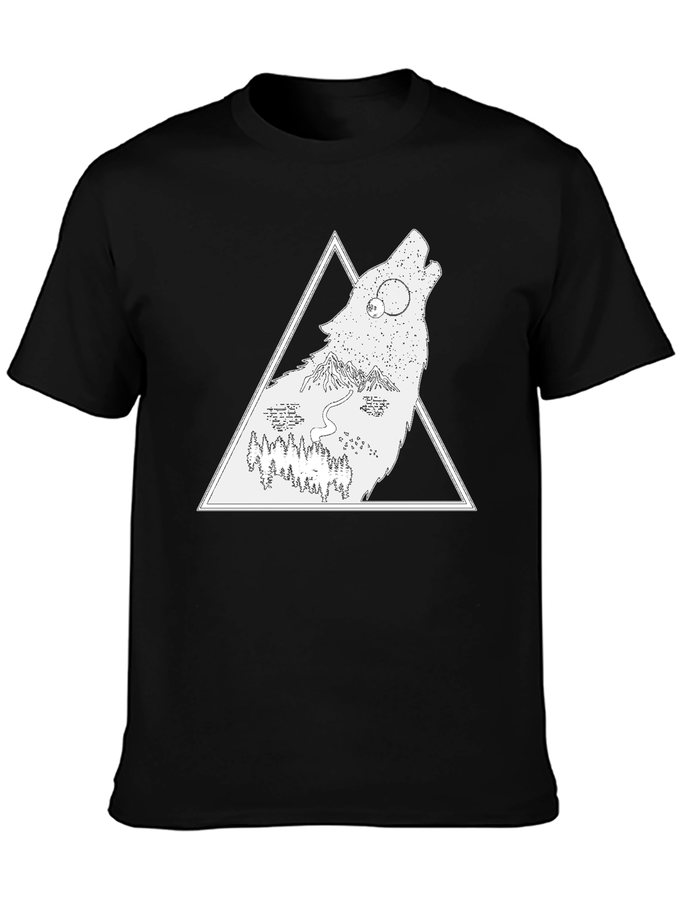 Black Wolf Nature Scene Graphic Tee - Black view 3