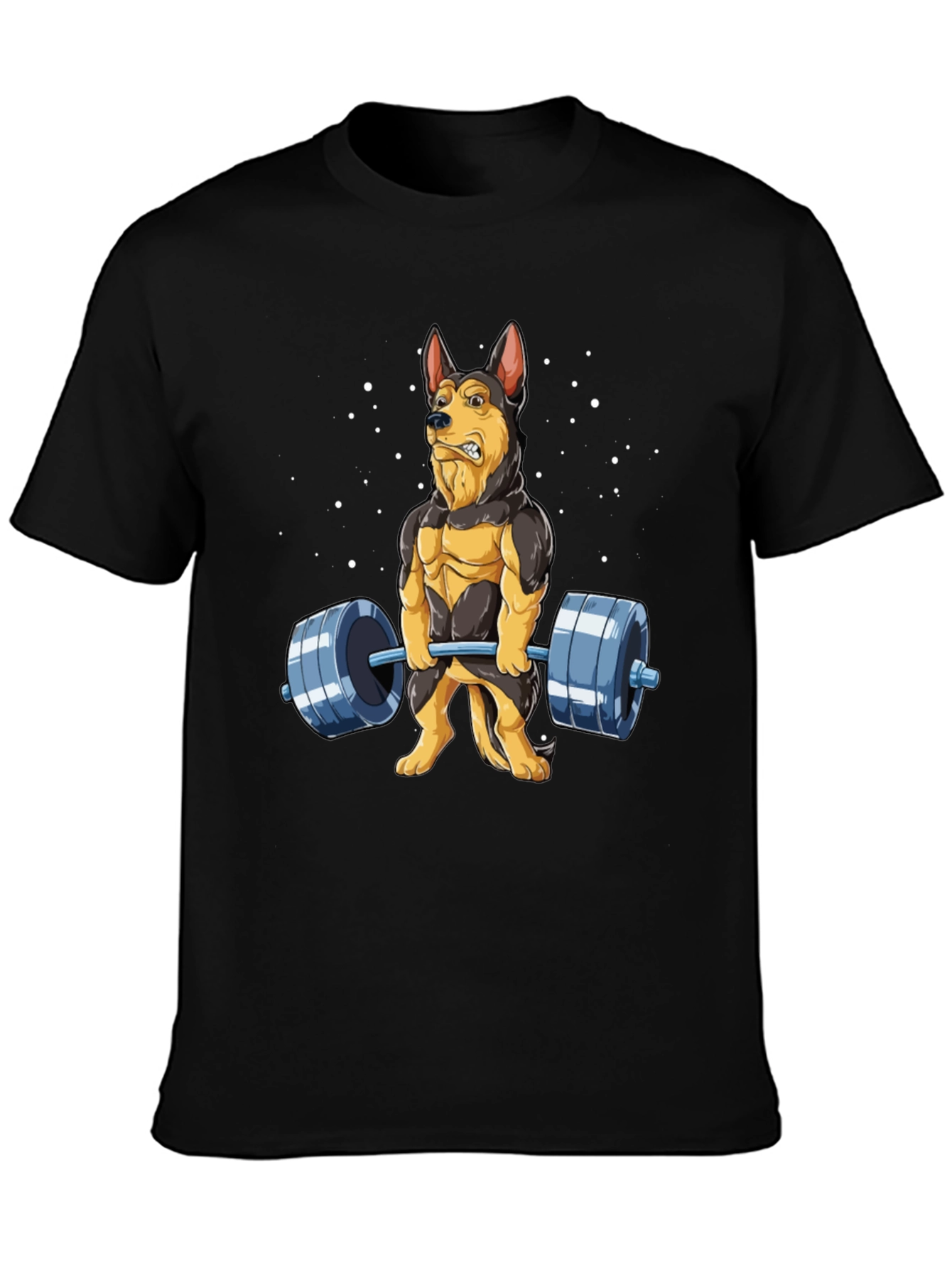 Black Funny Dog Lifting Weights T-Shirt view 3