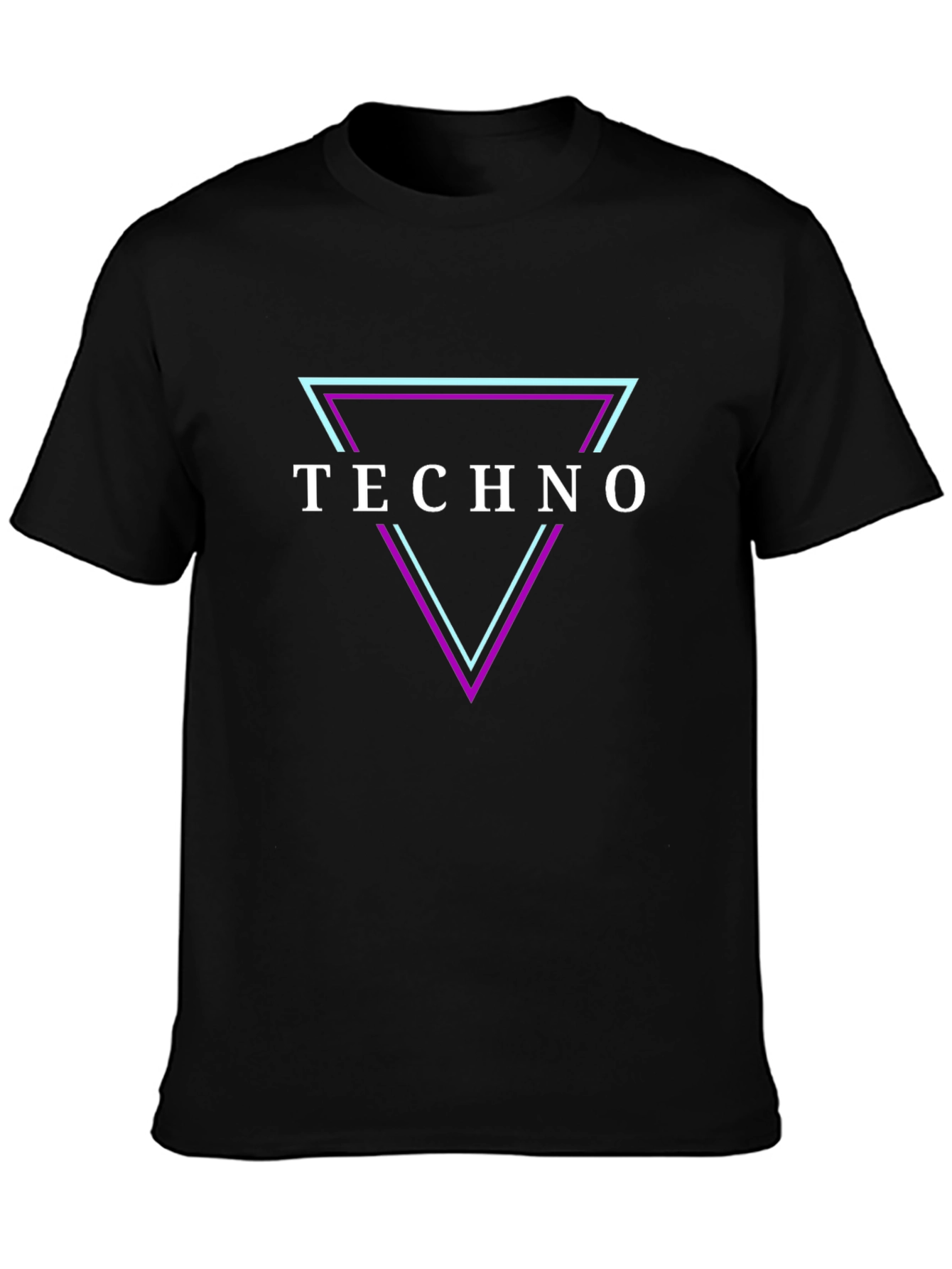 Black Techno T-Shirt: Triangle Design - Black Cotton Tee view 3