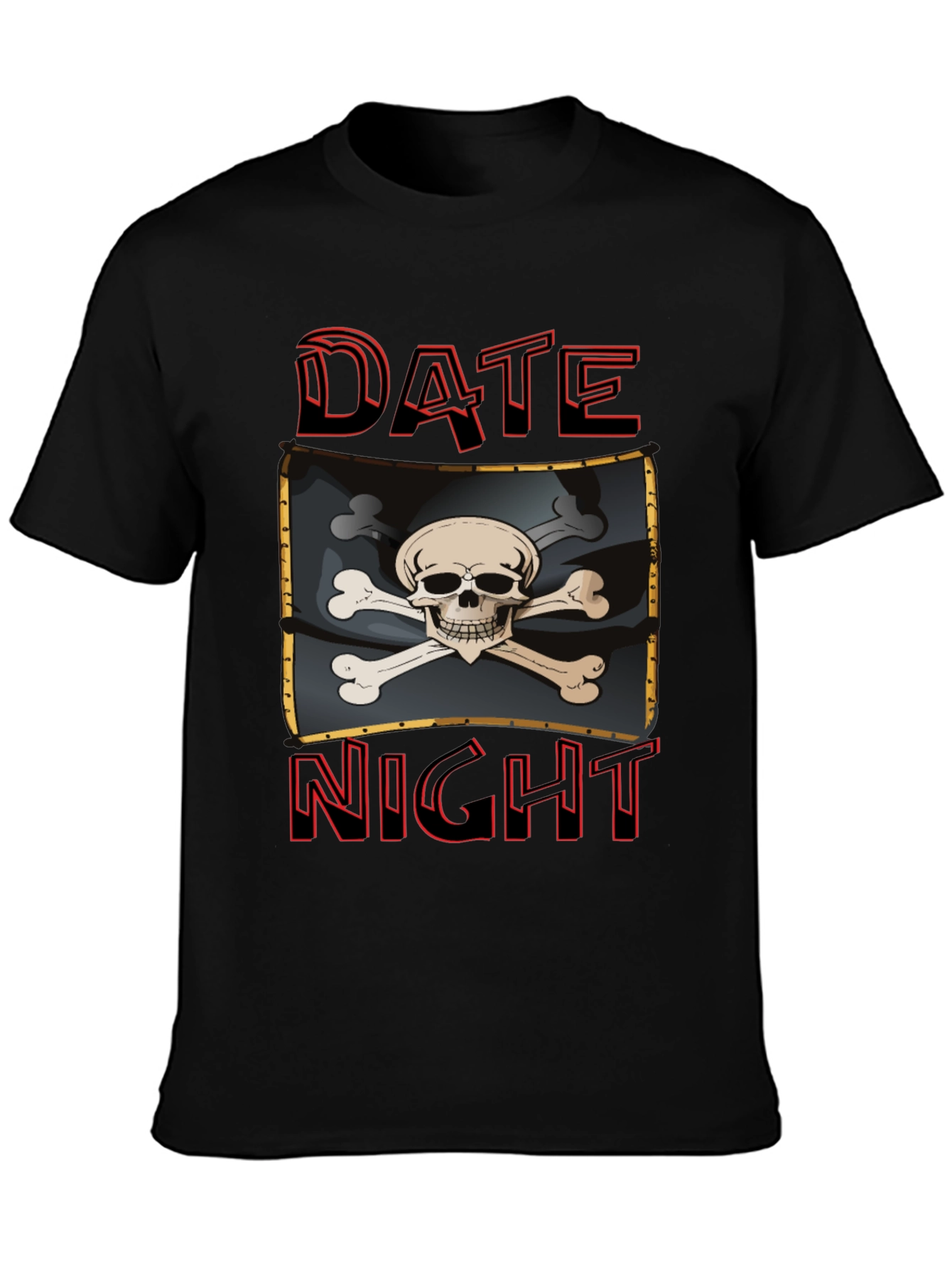 Black Date Night Skull and Crossbones Graphic T-Shirt view 3