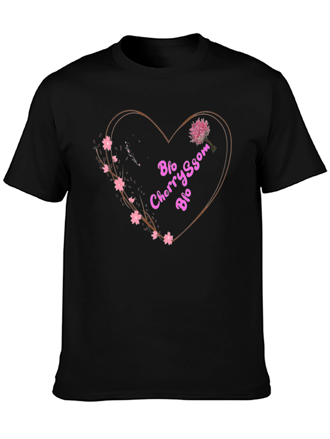 Black Cherry Blossom Blo T-Shirt - Heart Design view 3