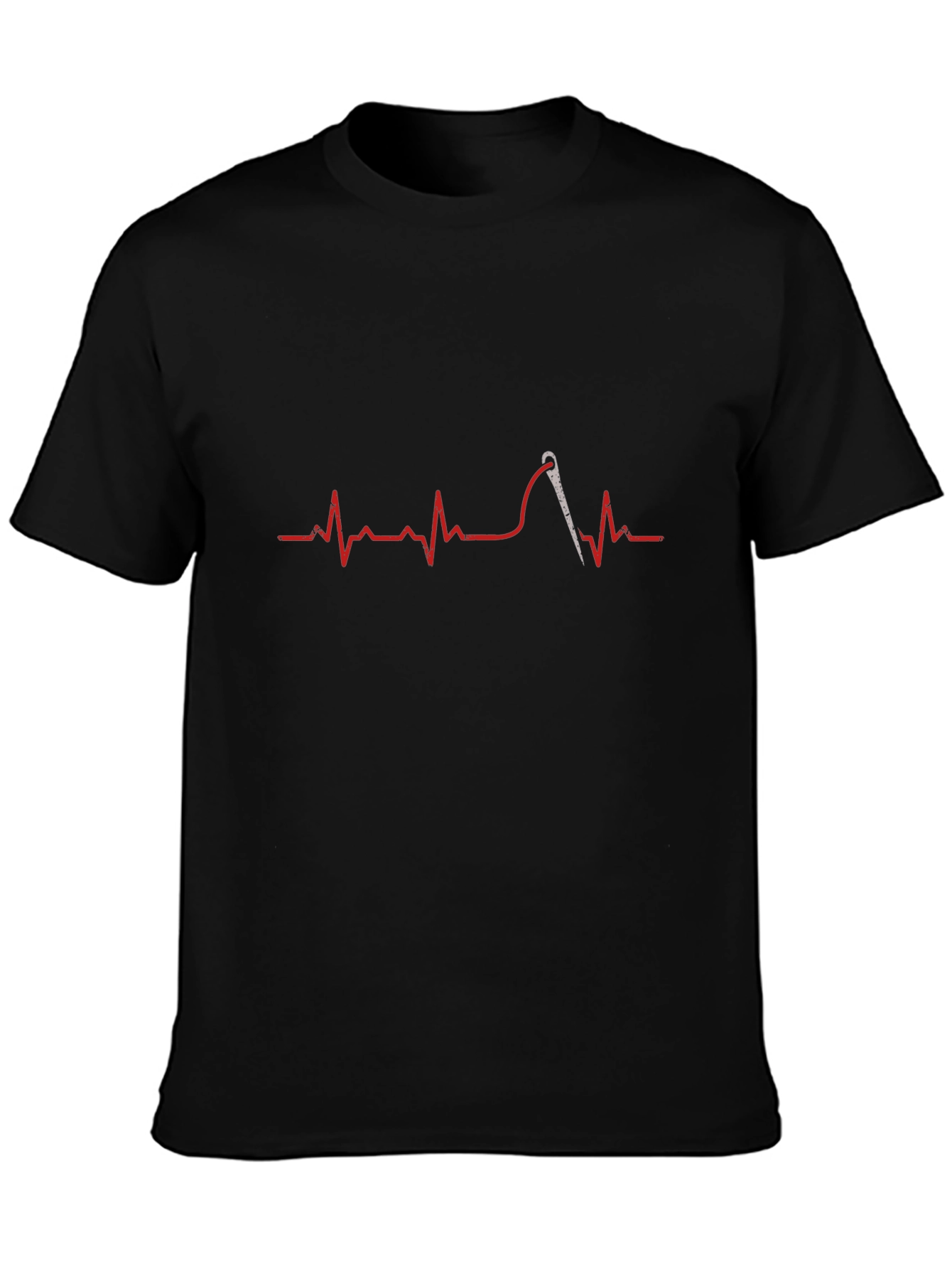 Black Sewing Heartbeat T-Shirt - Seamstress, Tailor Gift view 3