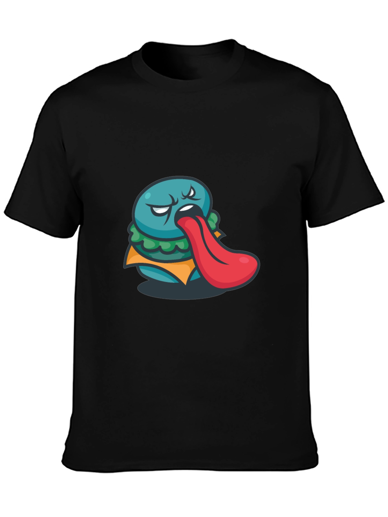 Black Funny Burger Tongue Graphic Black T-Shirt view 3