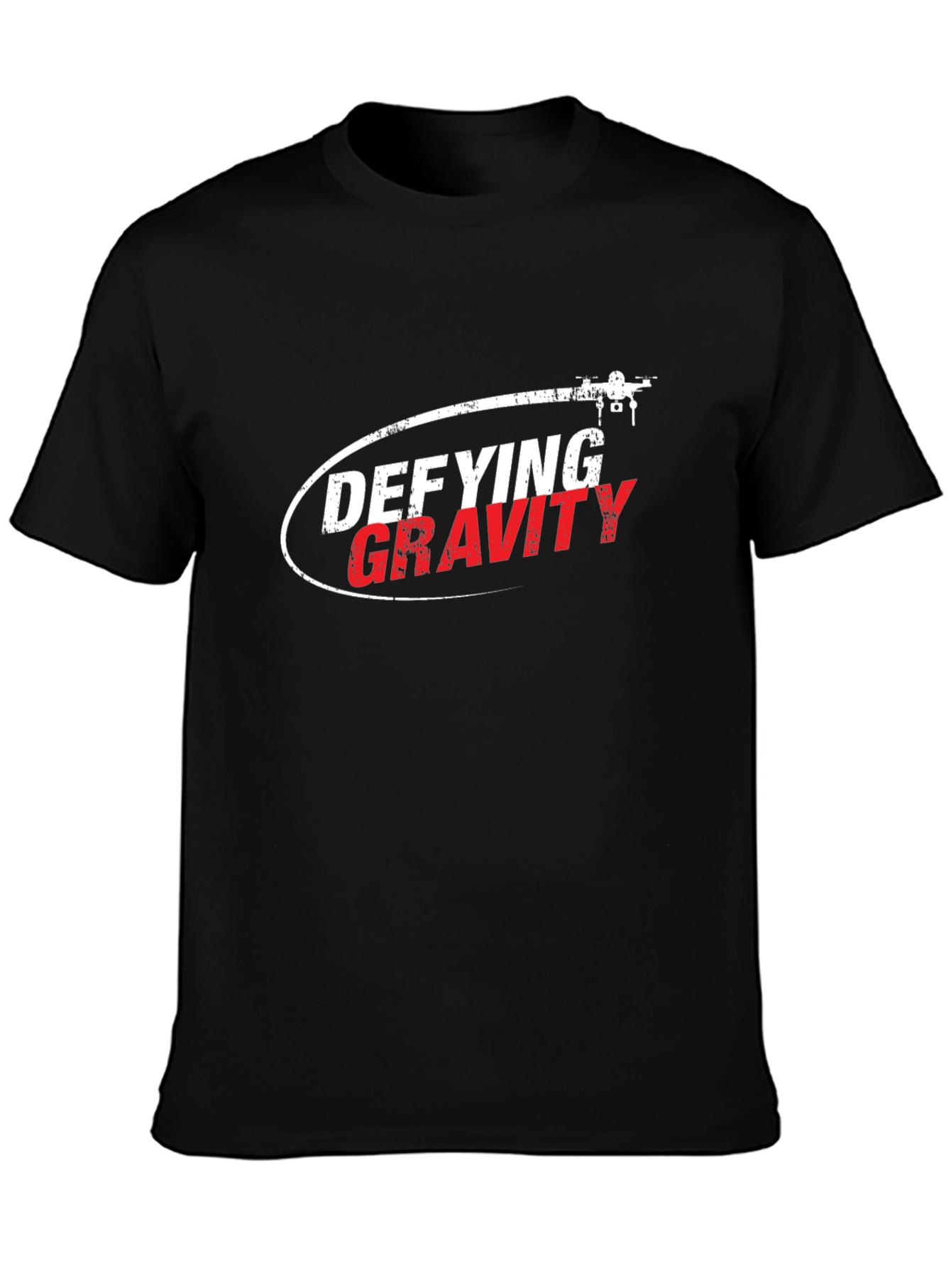 Black Defying Gravity Drone Graphic Tee - Black Cotton T-Shirt view 3