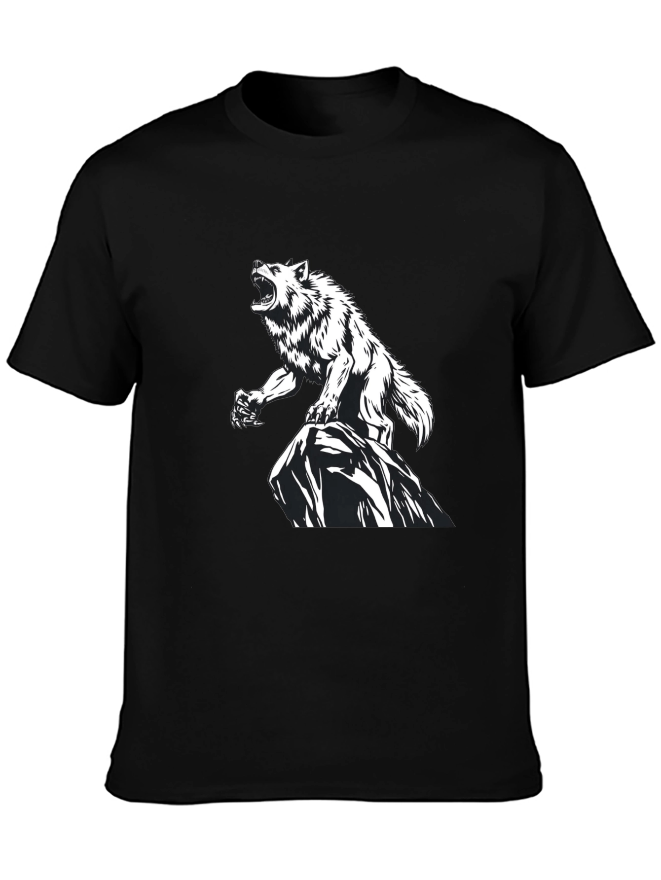 Black Wolf Graphic Print Black T-Shirt view 3