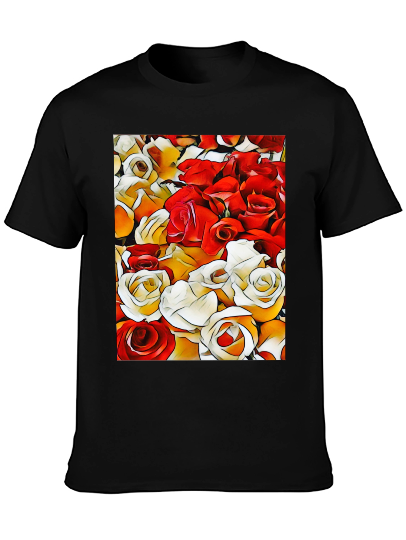 Black Floral Pattern T-Shirt view 3