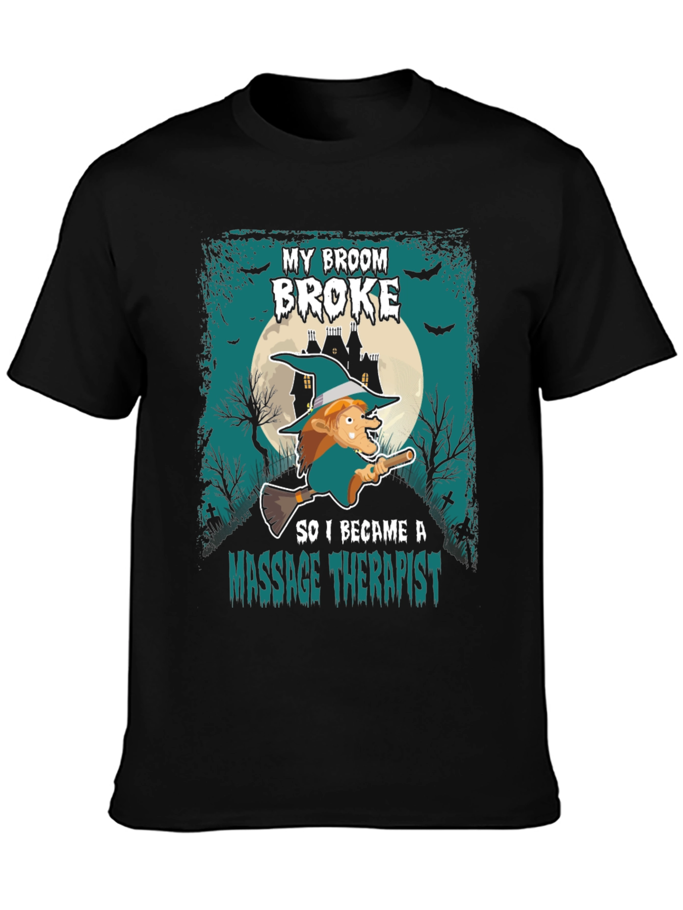 Black Funny Halloween Witch Massage Therapist T-Shirt view 3