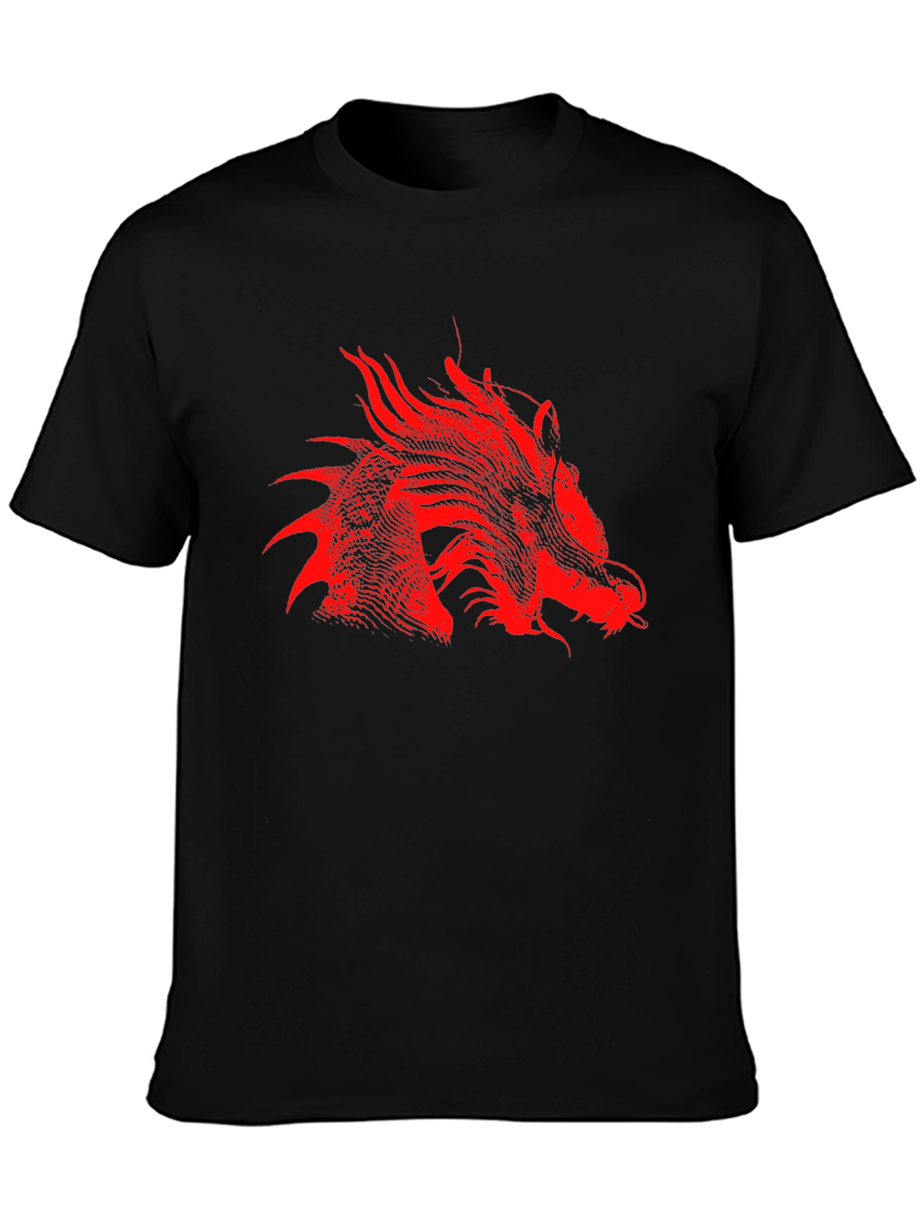 Black Red Dragon Print Black T-Shirt view 3