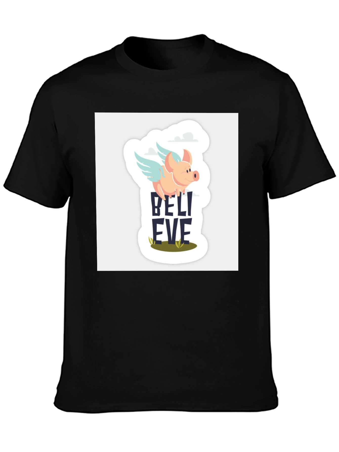 Black Believe Flying Pig Graphic Tee view 3