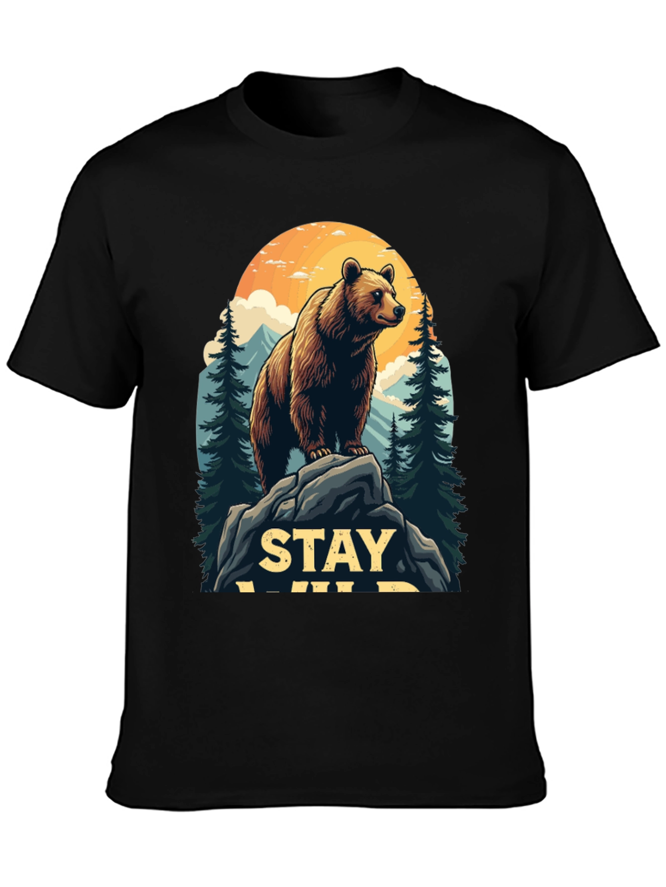 Black Stay Wild Bear Graphic Tee - Men's Black T-Shirt view 3