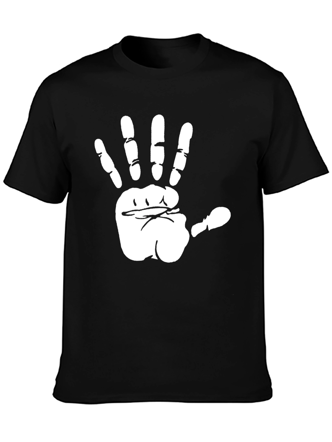 Black Black T-Shirt with White Hand Print Graphic view 3