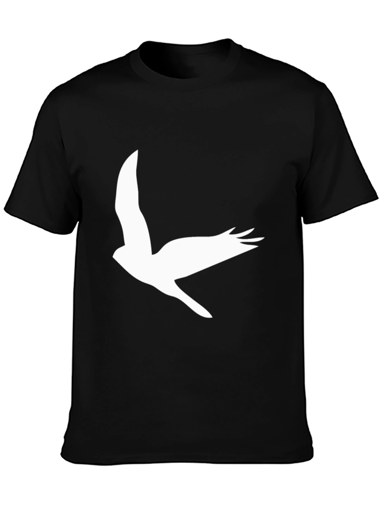 Black Black T-Shirt with White Bird Print view 3