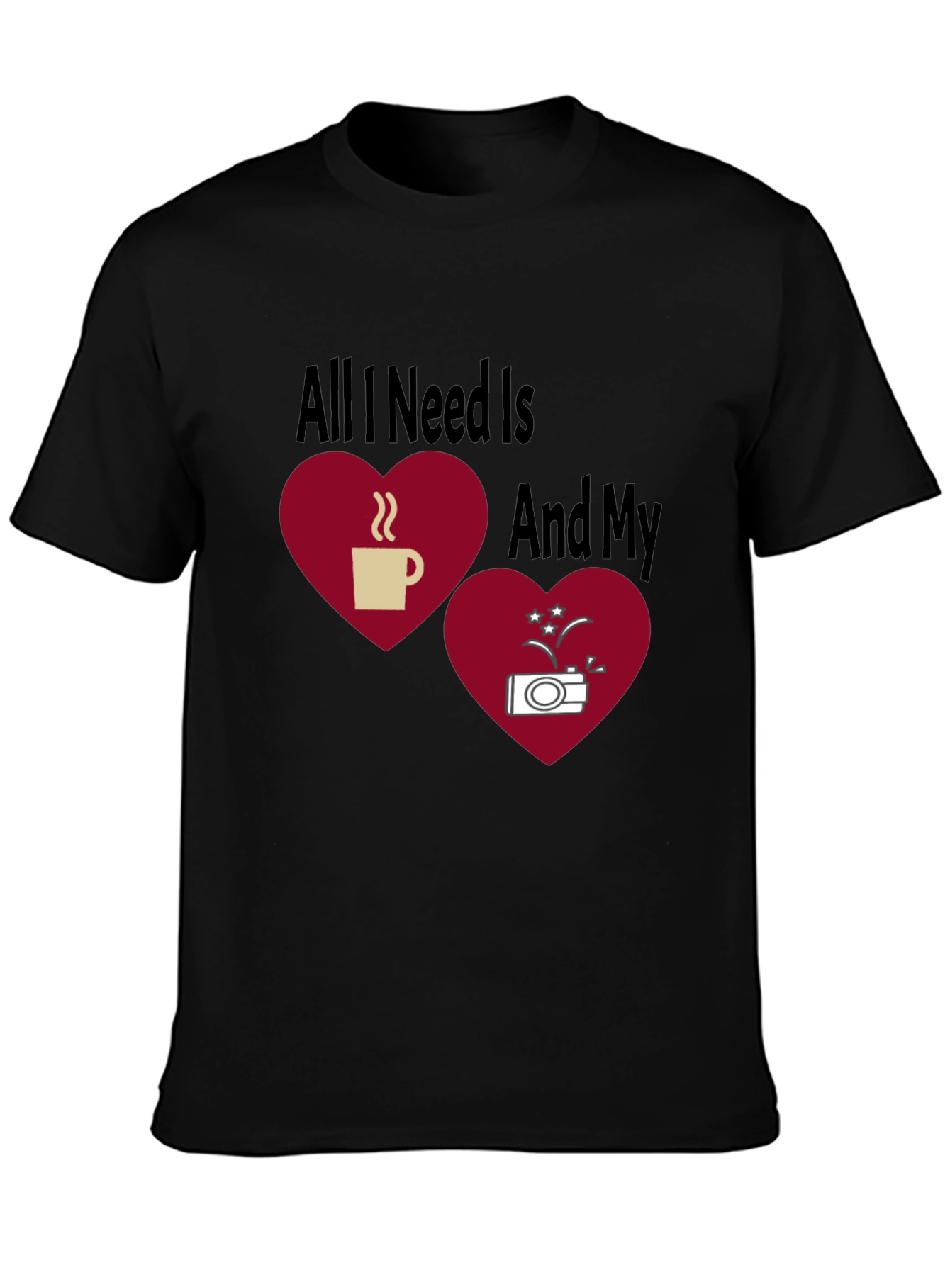 Black Coffee and Camera Heart Graphic T-Shirt view 3